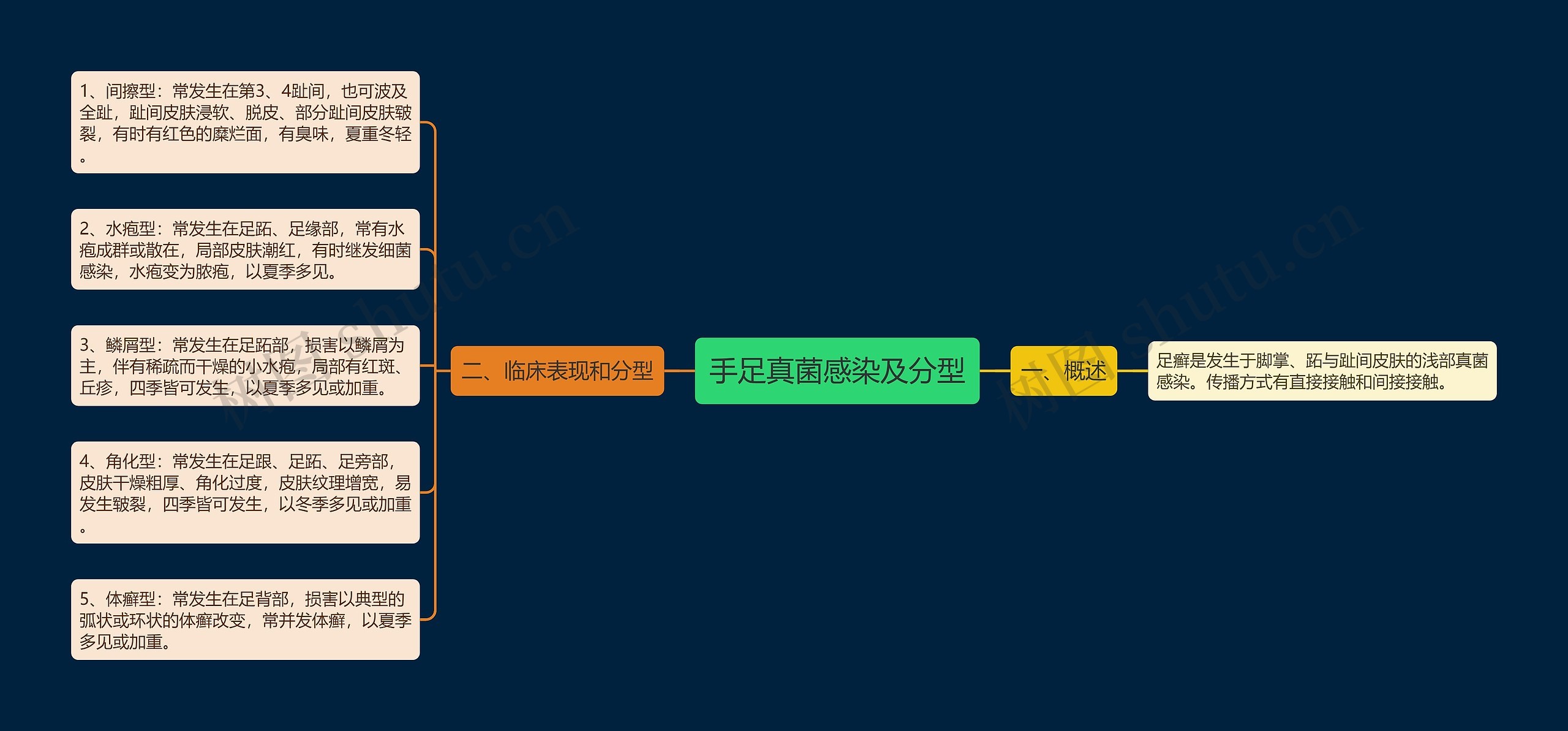 手足真菌感染及分型思维导图