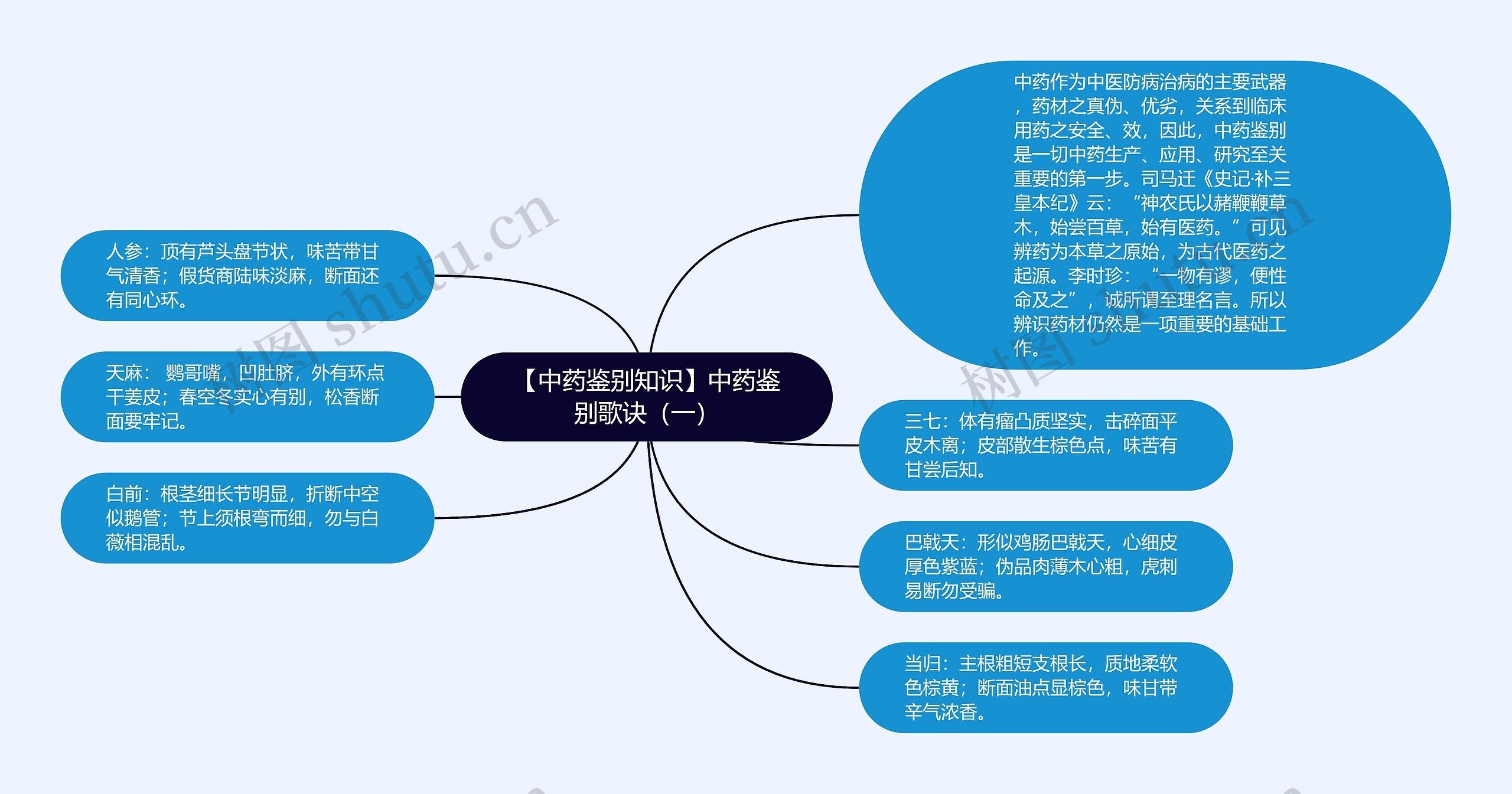 【中药鉴别知识】中药鉴别歌诀（一）思维导图