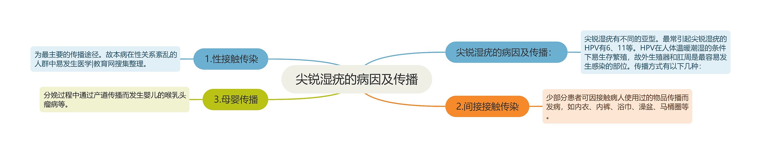 尖锐湿疣的病因及传播思维导图