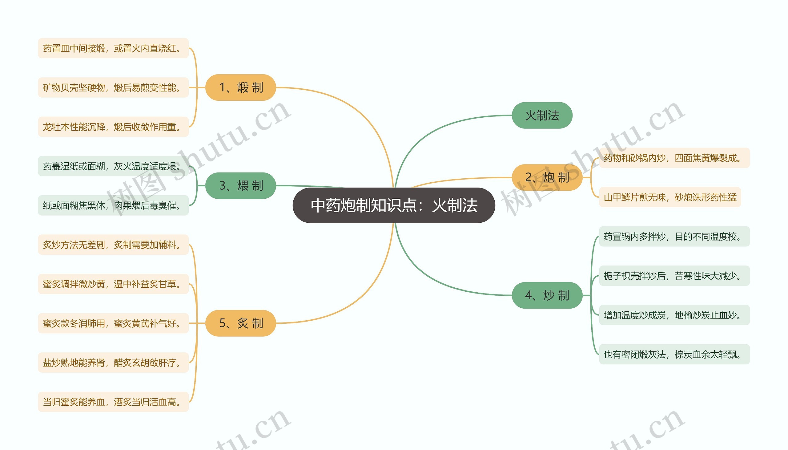 中药炮制知识点：火制法思维导图