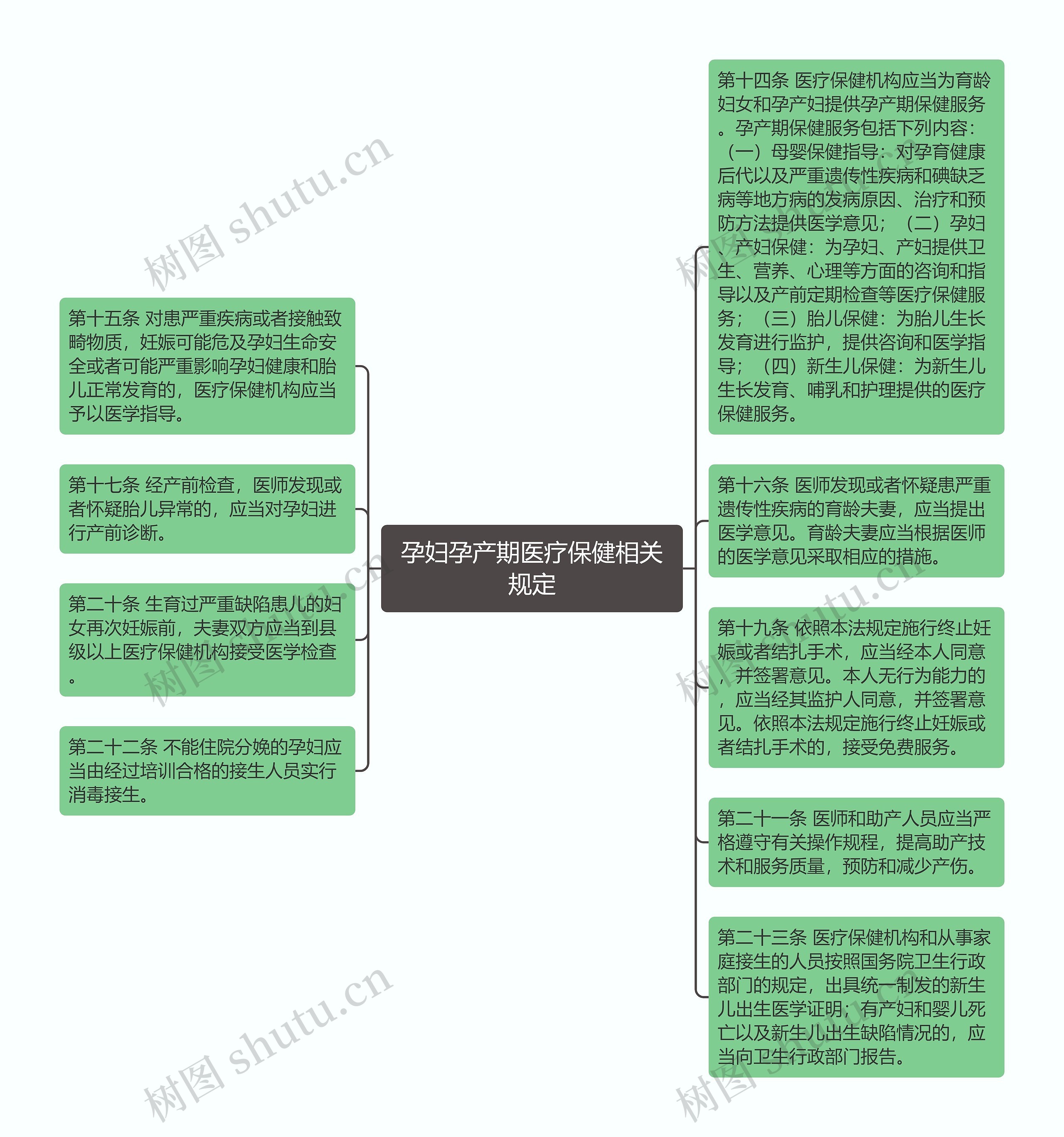 孕妇孕产期医疗保健相关规定思维导图