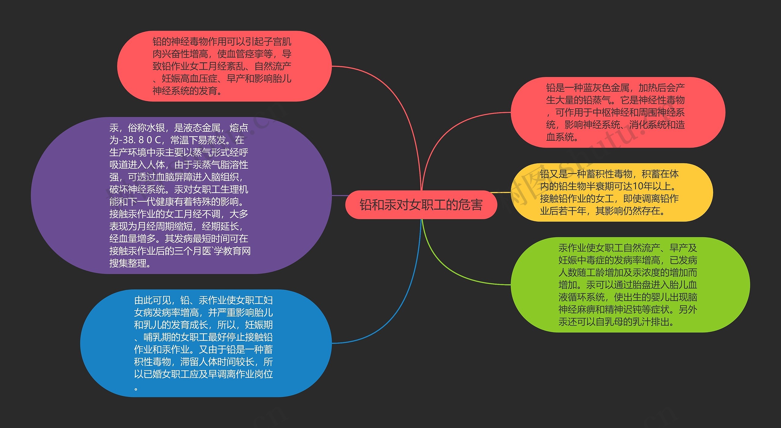 铅和汞对女职工的危害思维导图