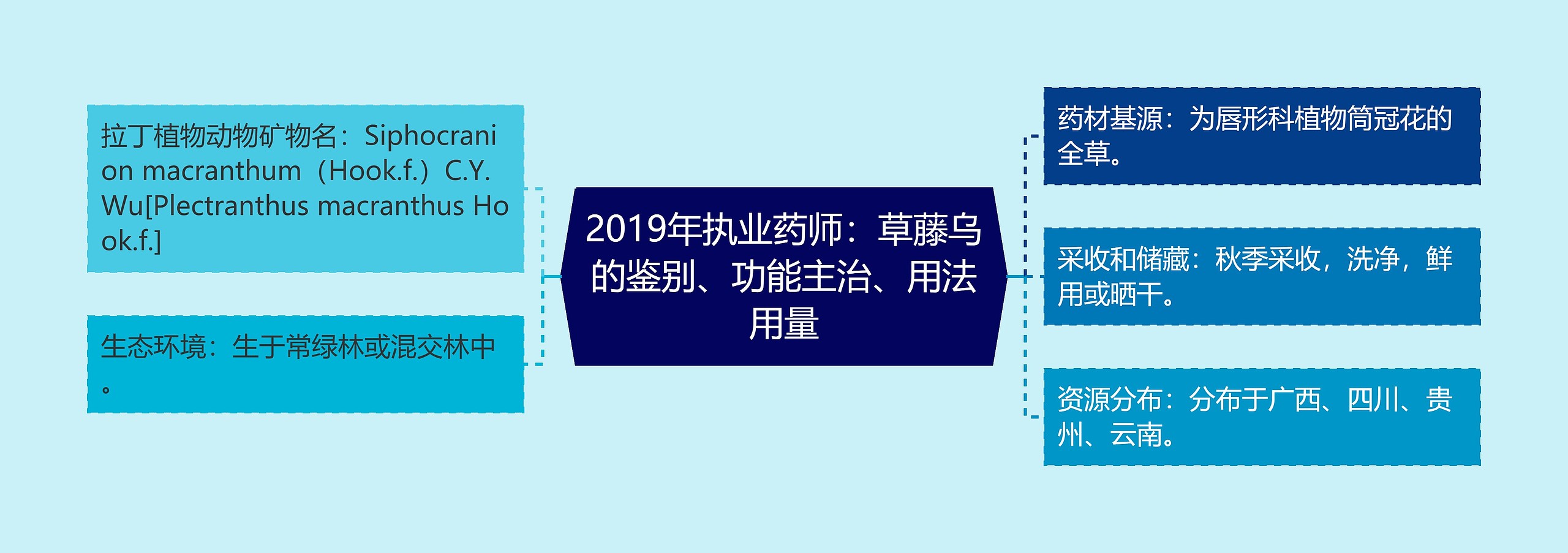 2019年执业药师：草藤乌的鉴别、功能主治、用法用量思维导图