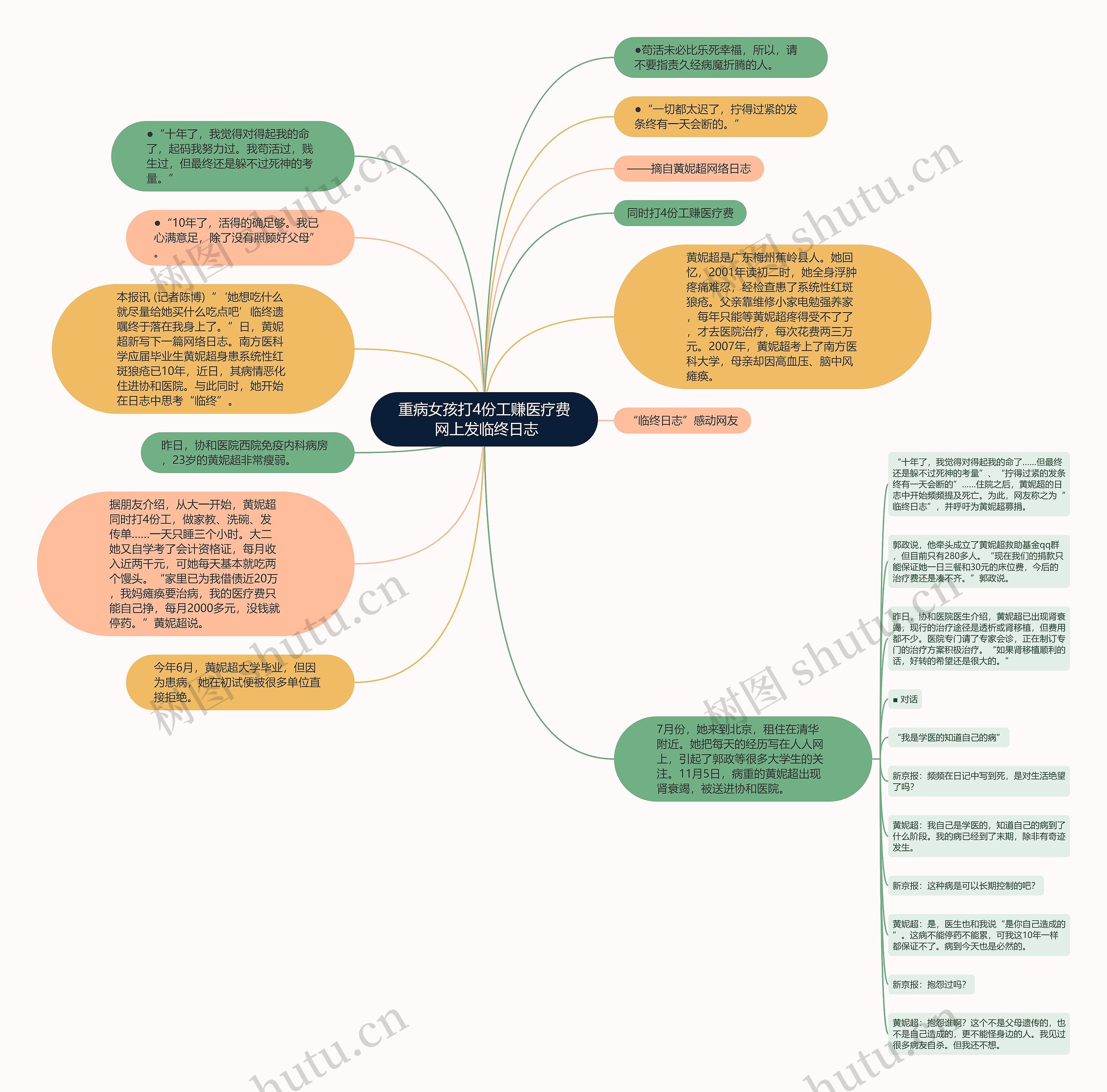重病女孩打4份工赚医疗费 网上发临终日志思维导图
