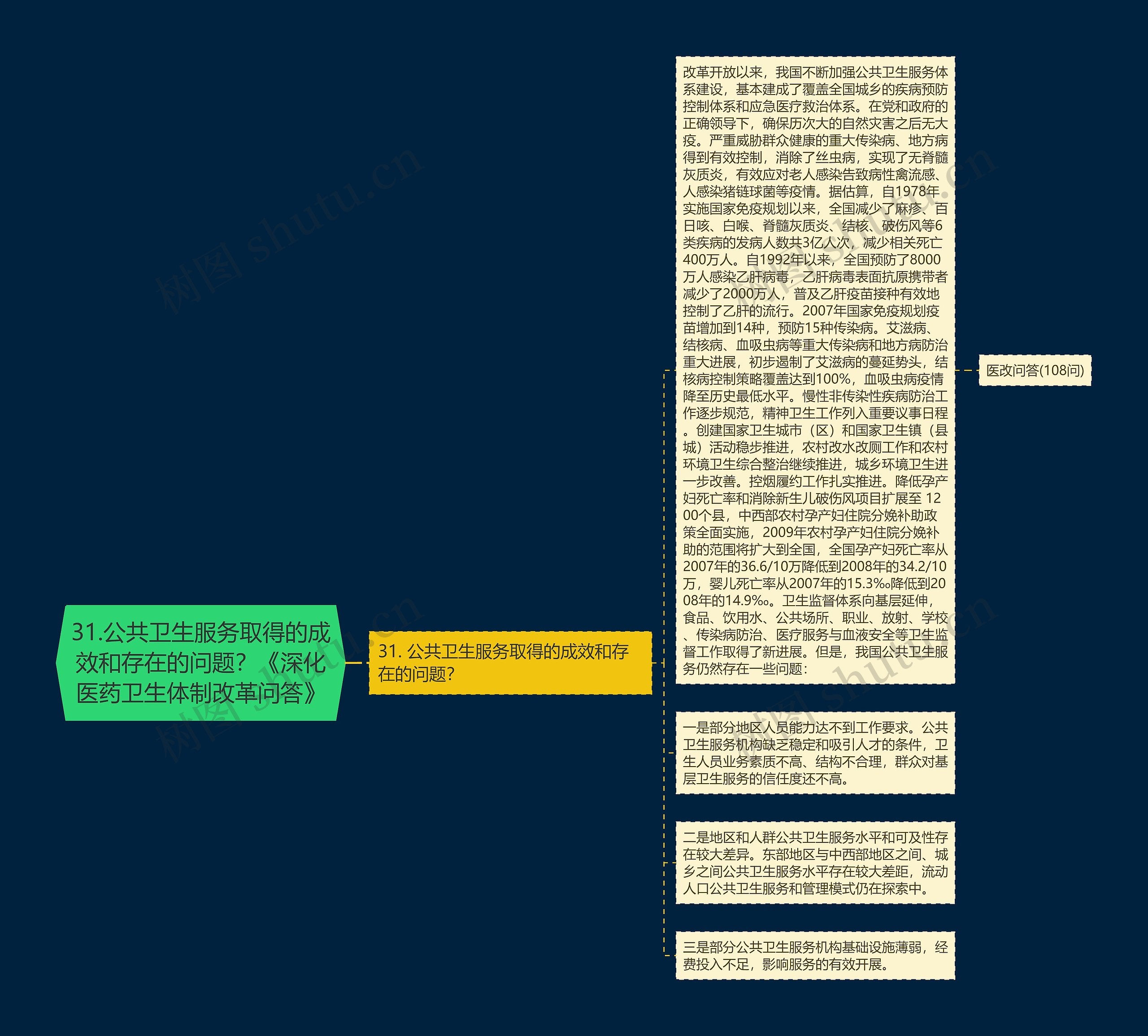 31.公共卫生服务取得的成效和存在的问题？《深化医药卫生体制改革问答》思维导图