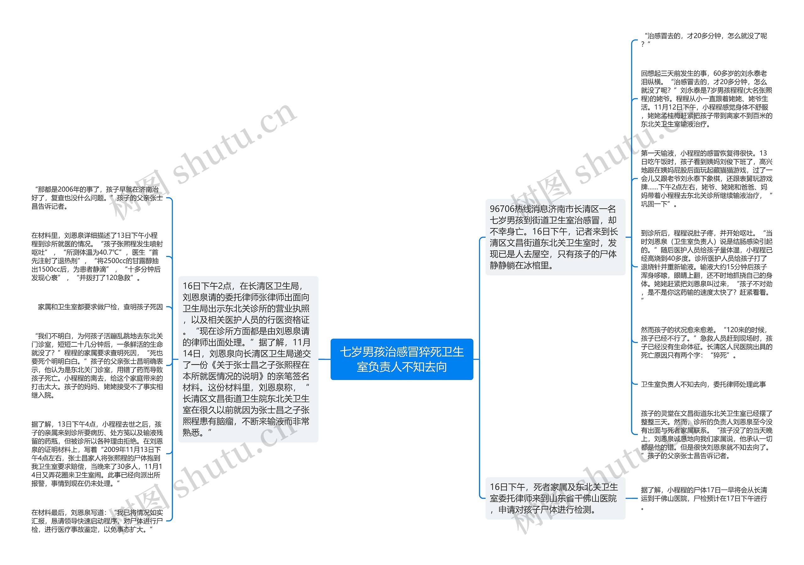 七岁男孩治感冒猝死卫生室负责人不知去向思维导图