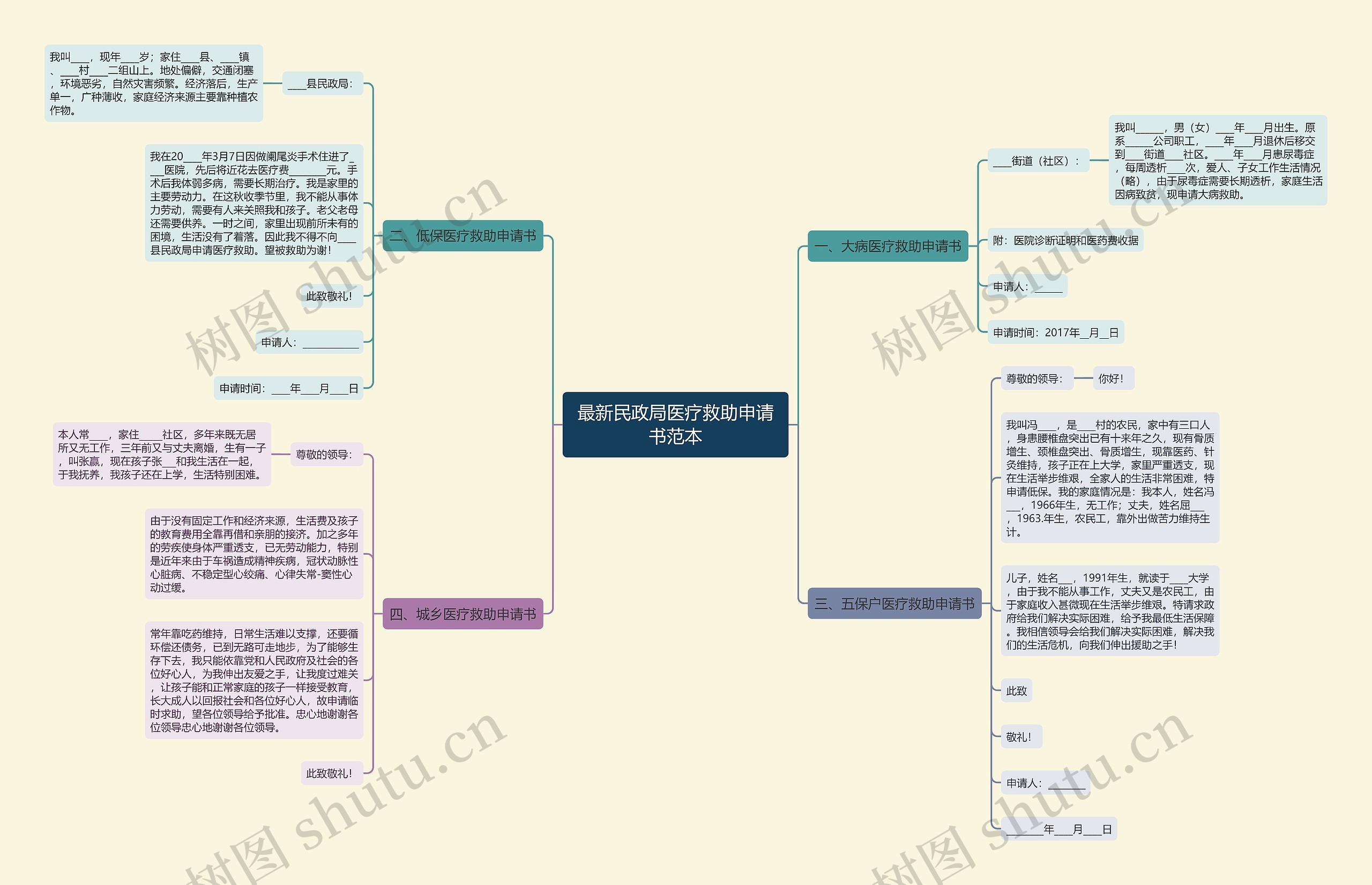 最新民政局医疗救助申请书范本思维导图