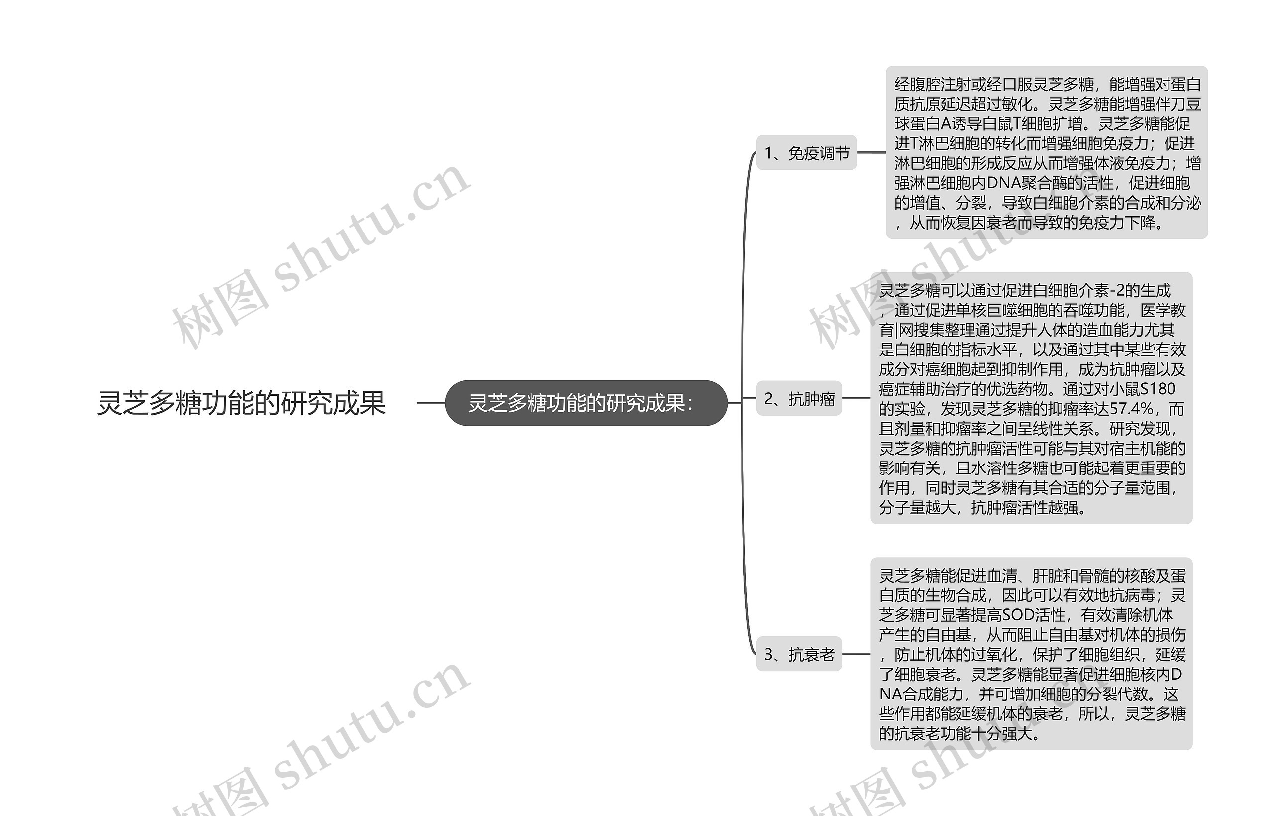 灵芝多糖功能的研究成果思维导图