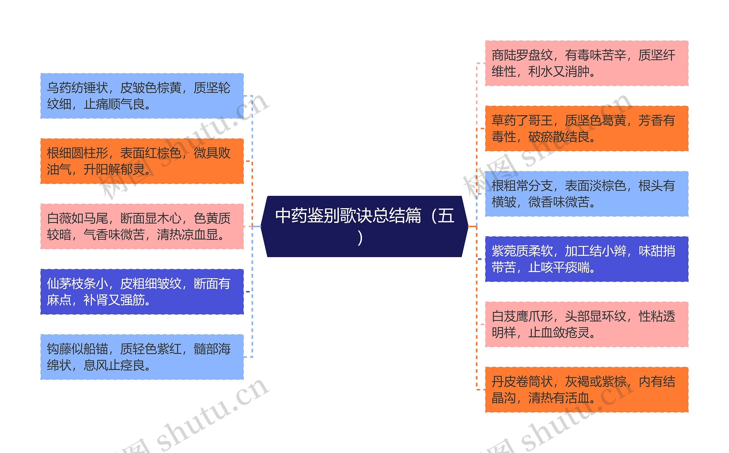 中药鉴别歌诀总结篇（五）思维导图