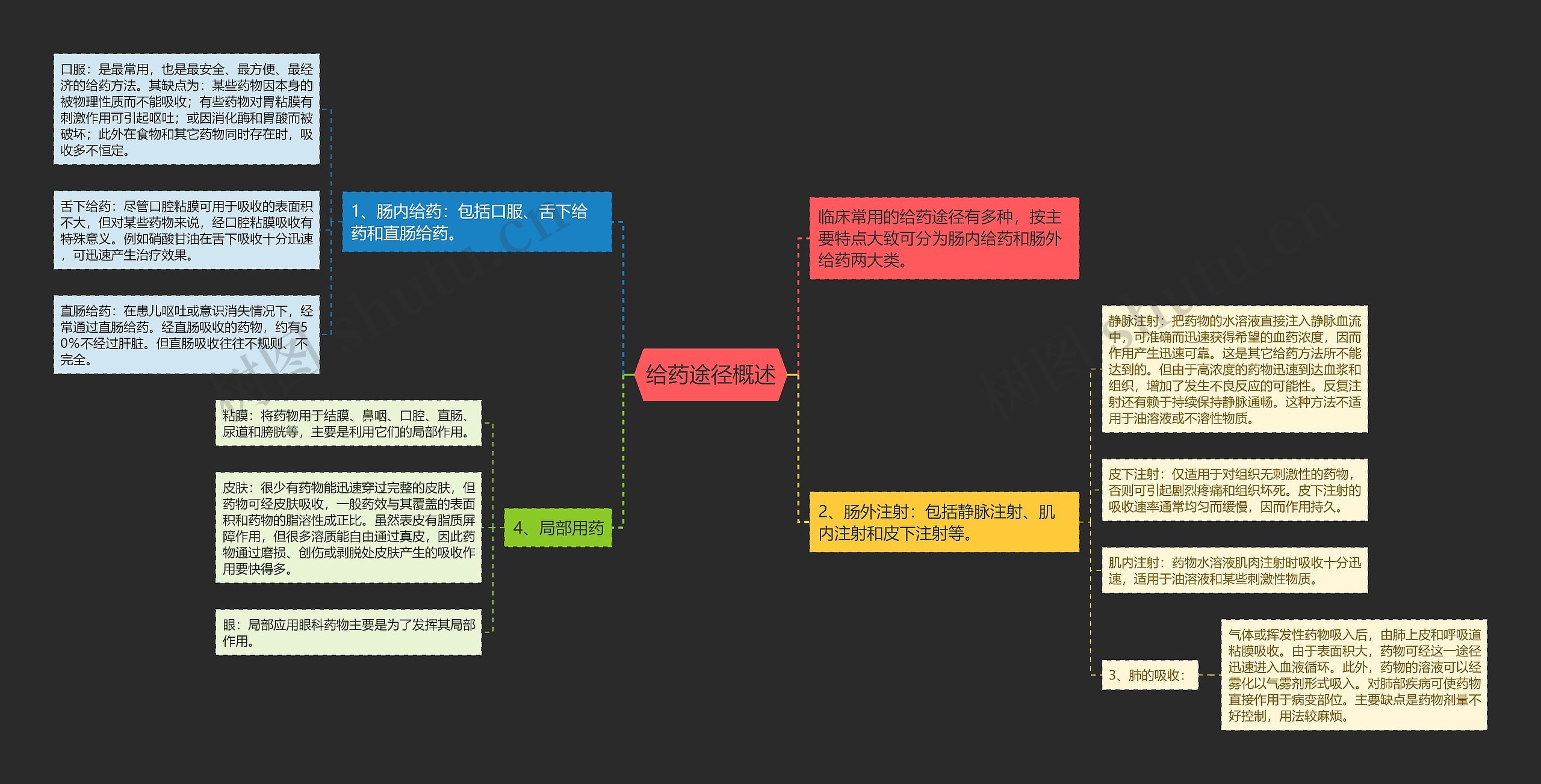 给药途径概述思维导图