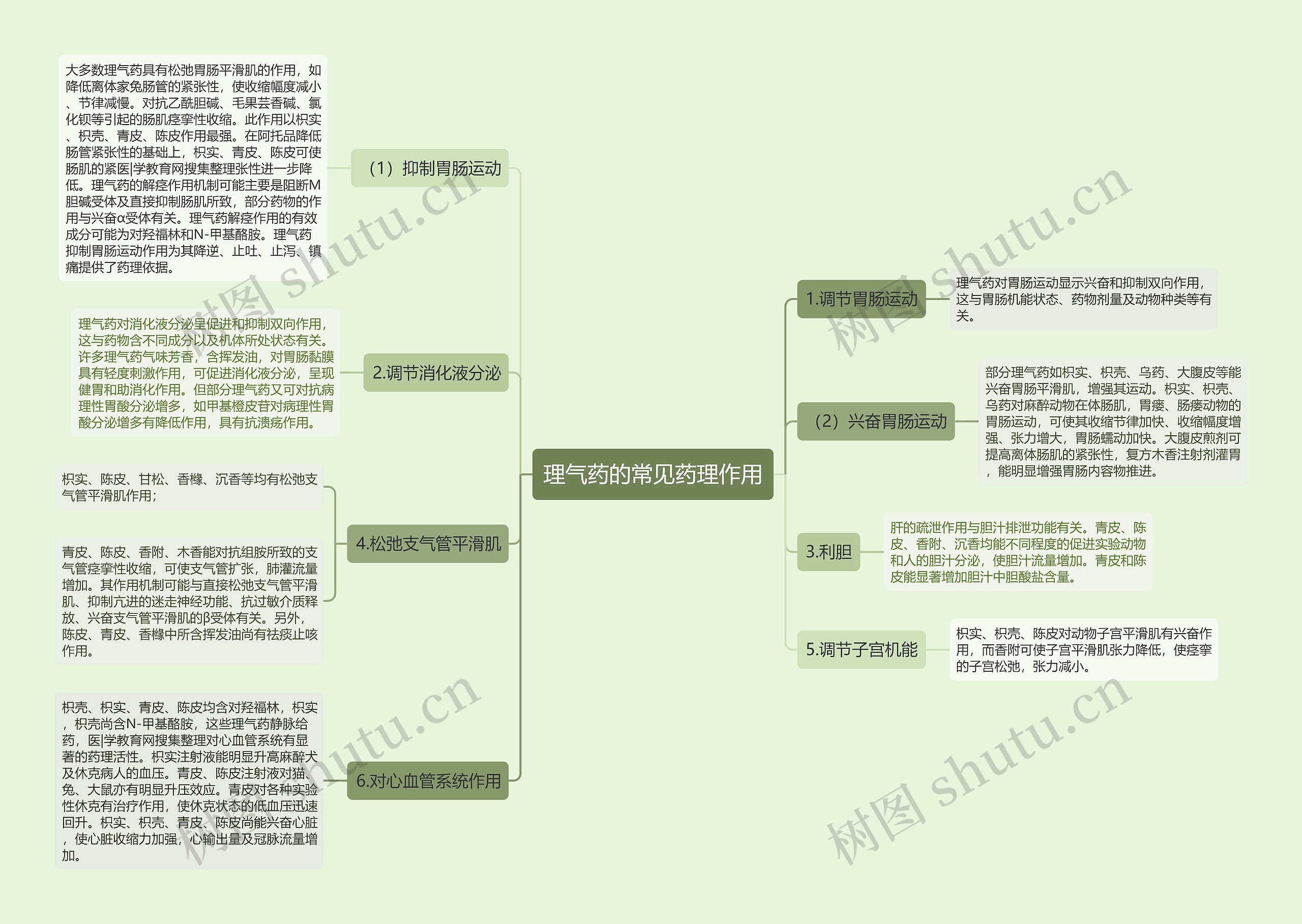 理气药的常见药理作用思维导图