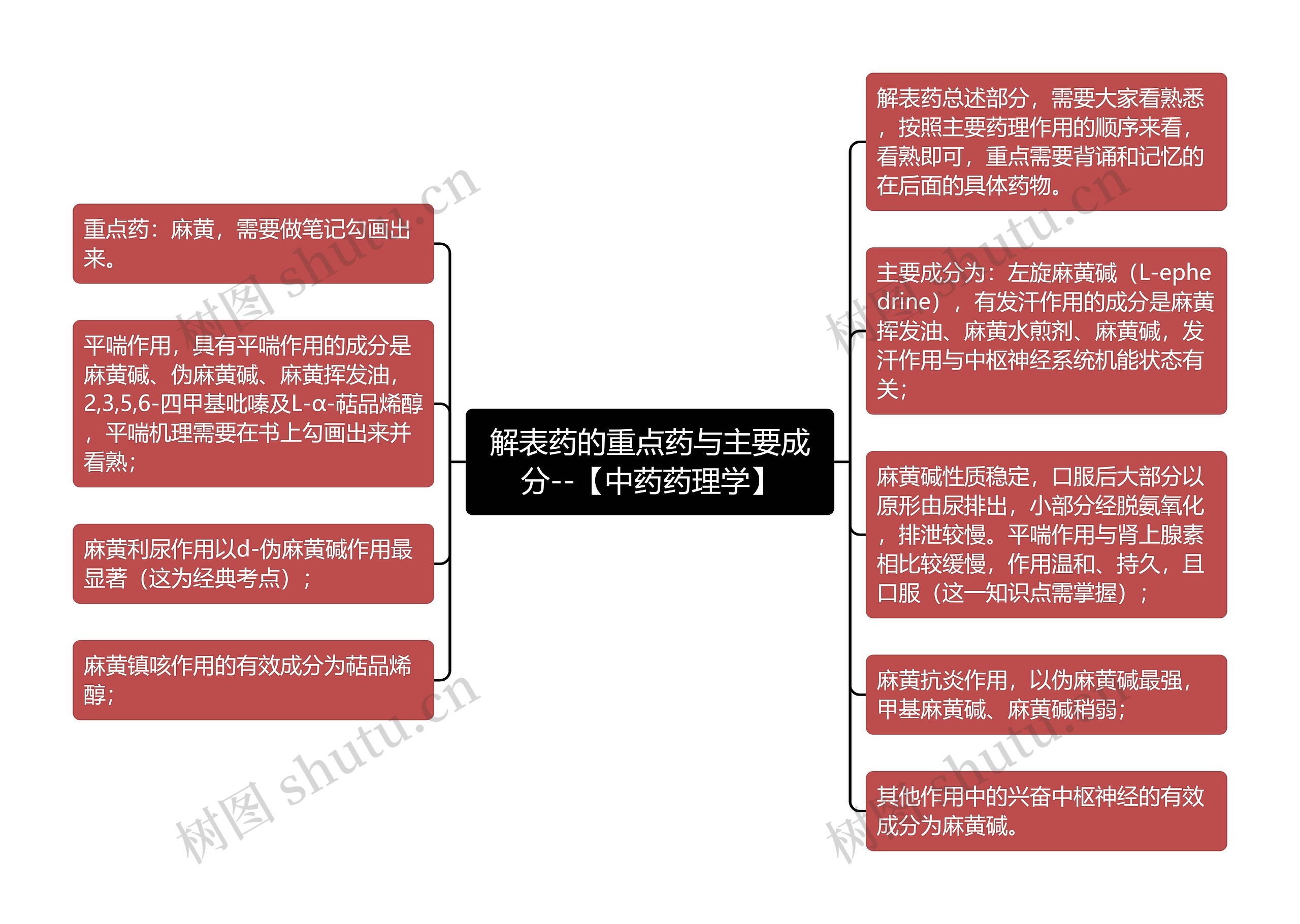 解表药的重点药与主要成分--【中药药理学】思维导图