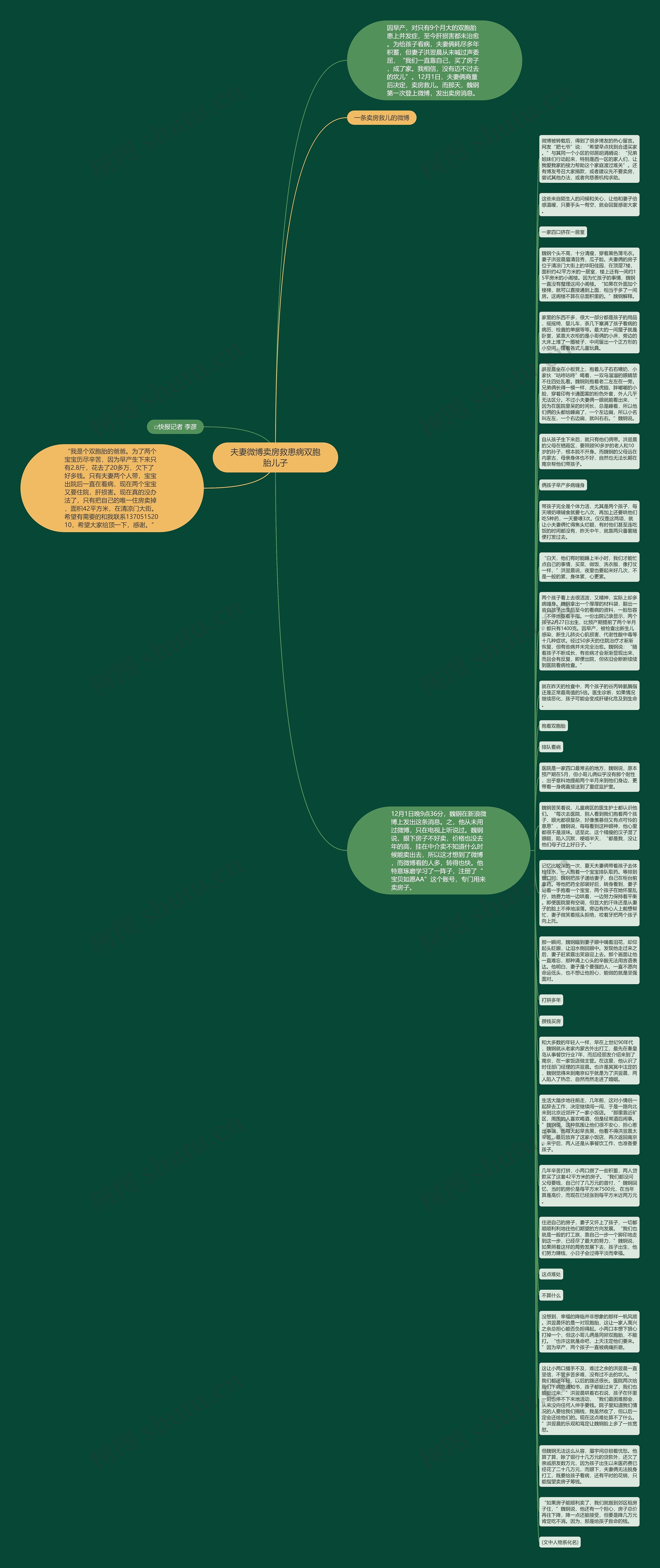 夫妻微博卖房救患病双胞胎儿子思维导图
