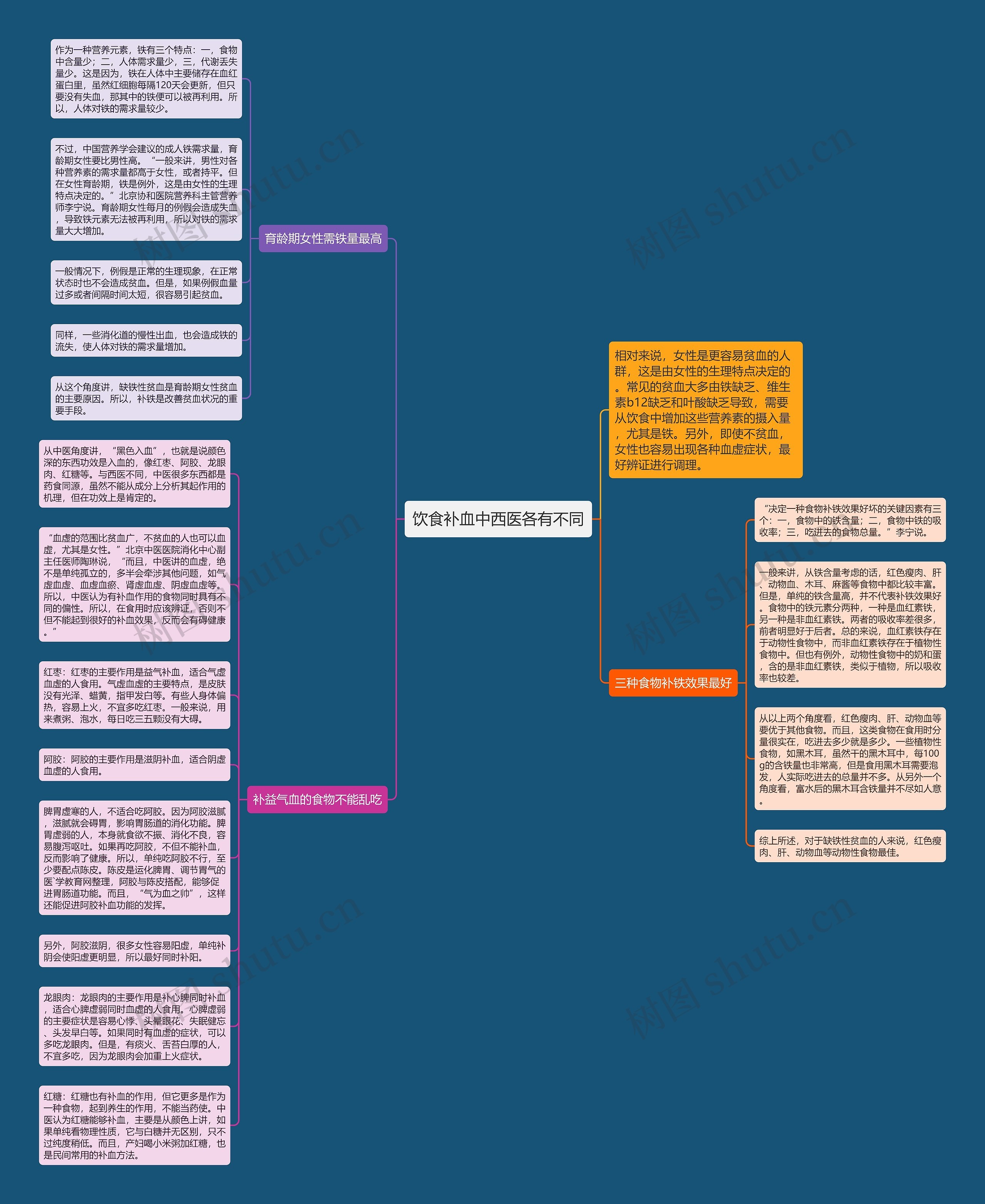 饮食补血中西医各有不同思维导图