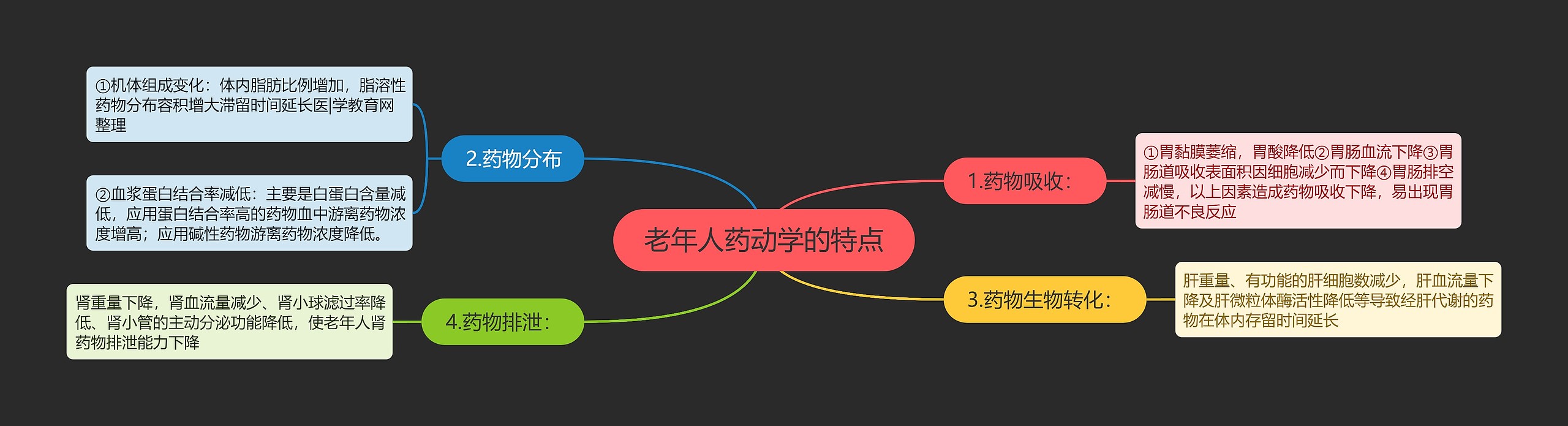 老年人药动学的特点思维导图