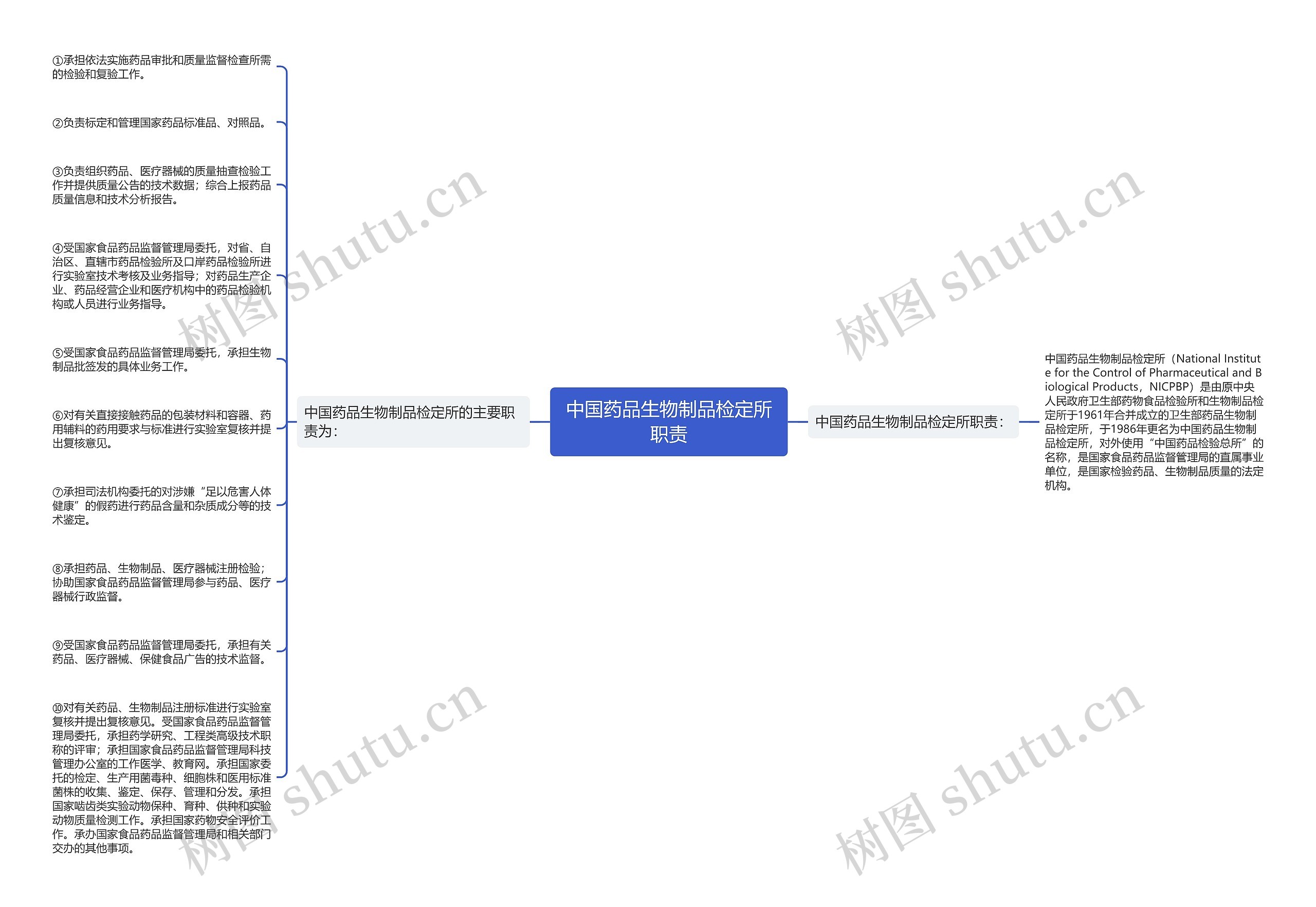 中国药品生物制品检定所职责思维导图