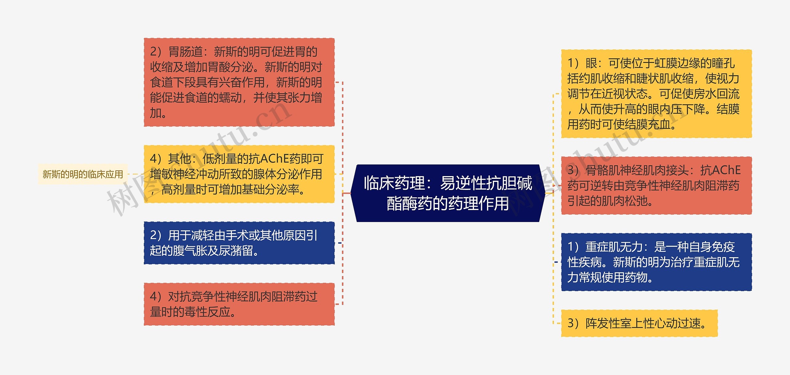 临床药理：易逆性抗胆碱酯酶药的药理作用思维导图