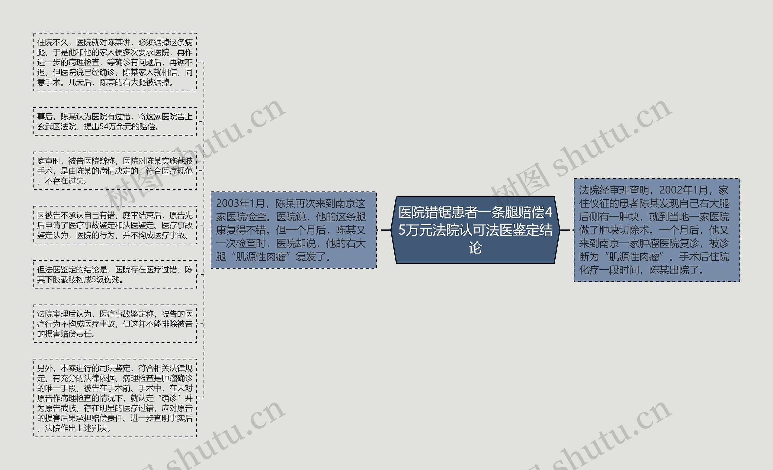 医院错锯患者一条腿赔偿45万元法院认可法医鉴定结论思维导图