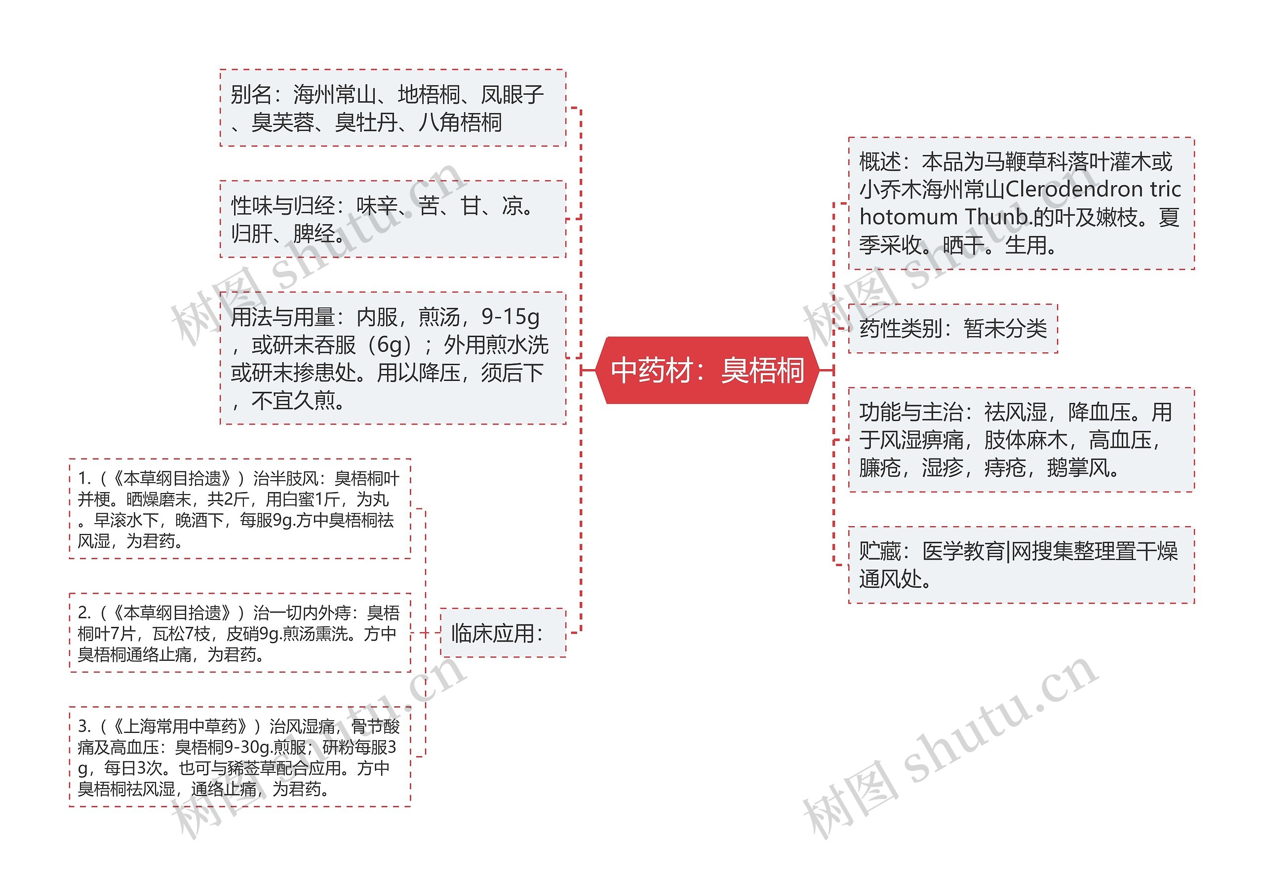 中药材：臭梧桐思维导图