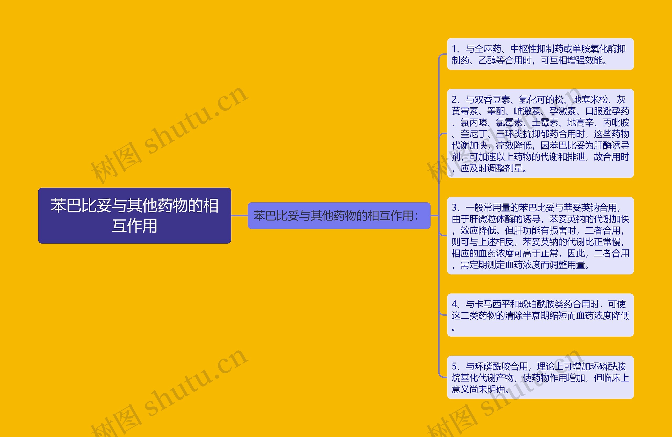 苯巴比妥与其他药物的相互作用思维导图