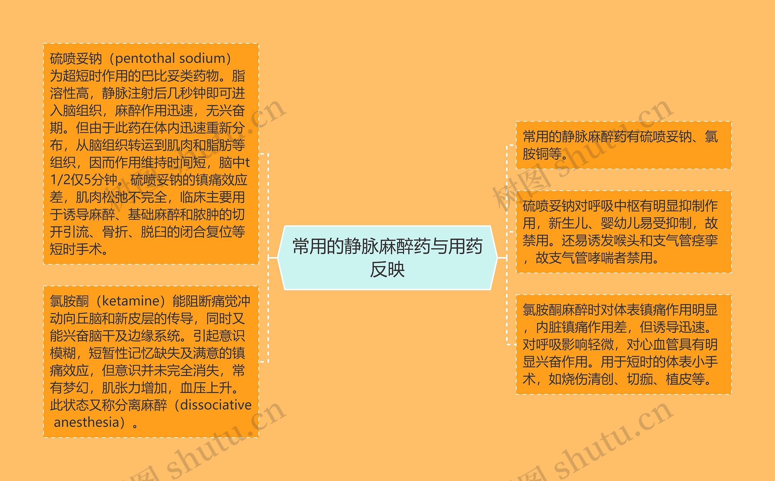 常用的静脉麻醉药与用药反映思维导图