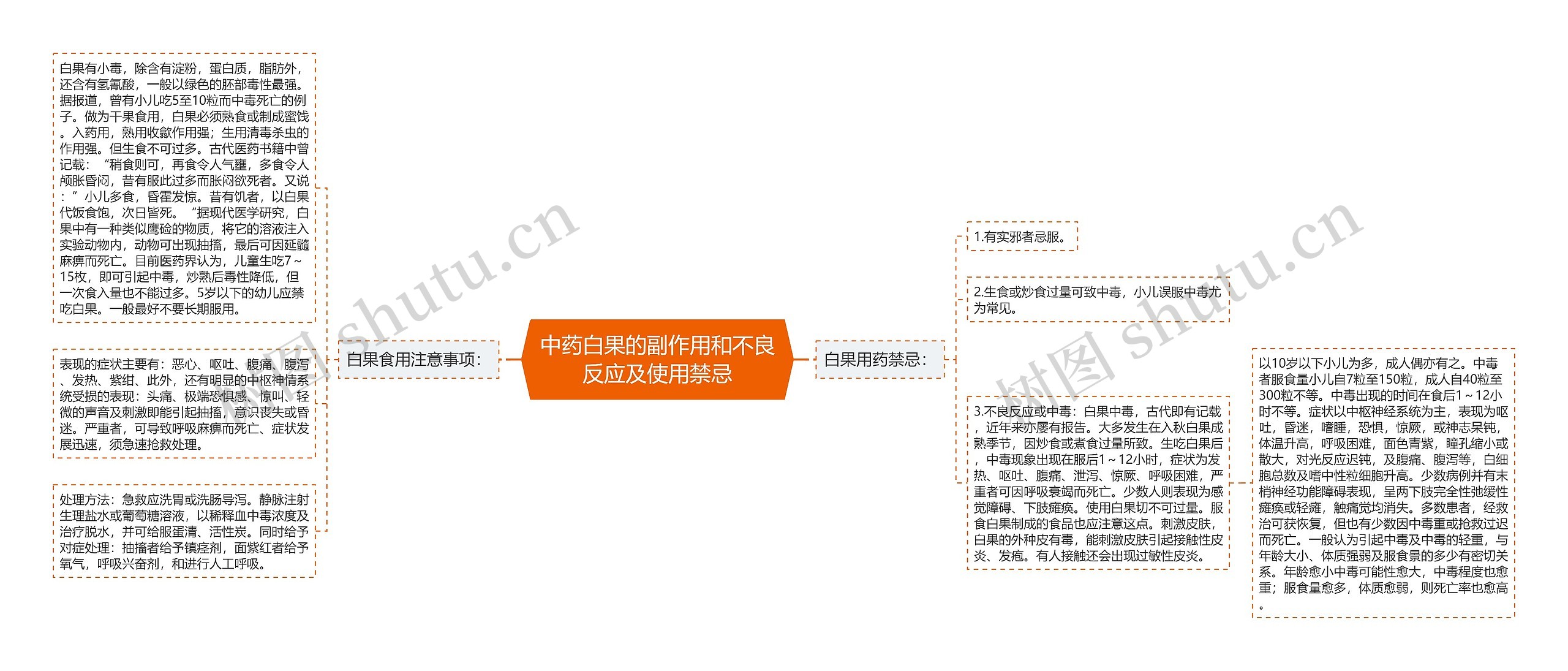 中药白果的副作用和不良反应及使用禁忌思维导图