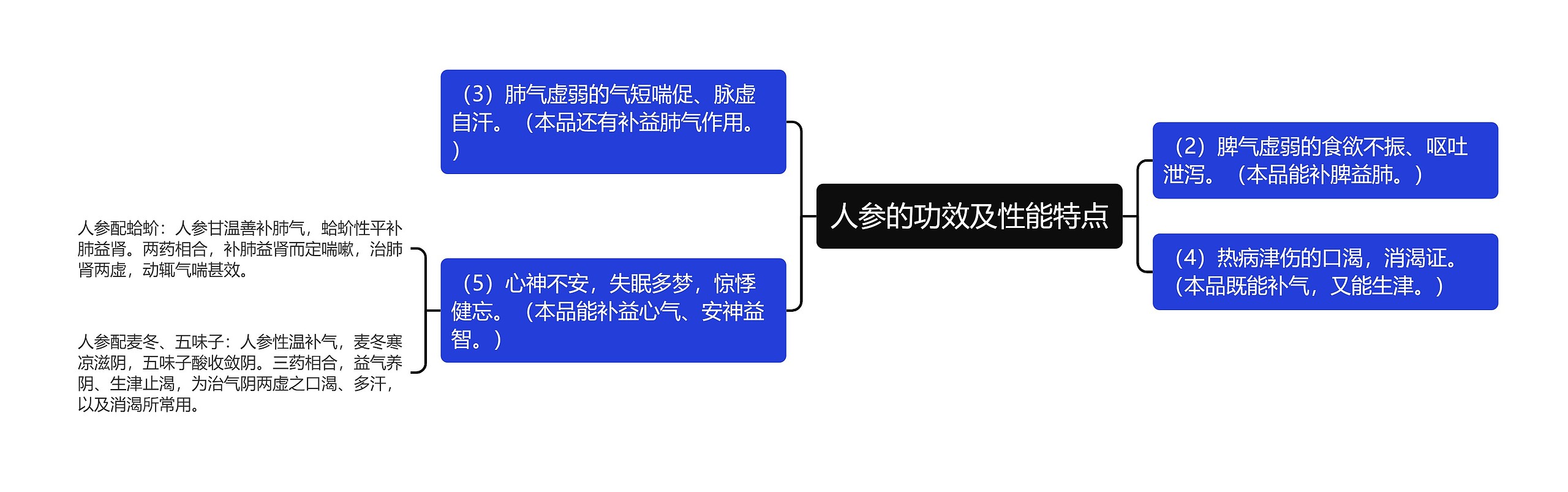 人参的功效及性能特点思维导图