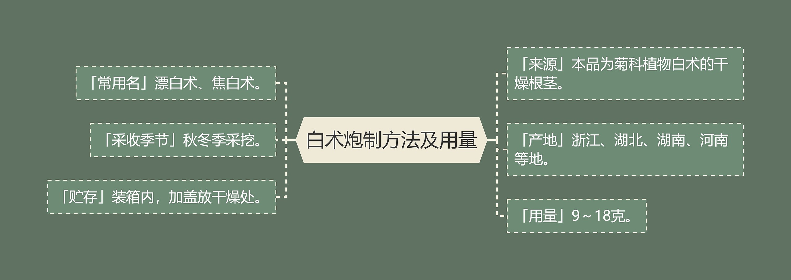 白术炮制方法及用量思维导图