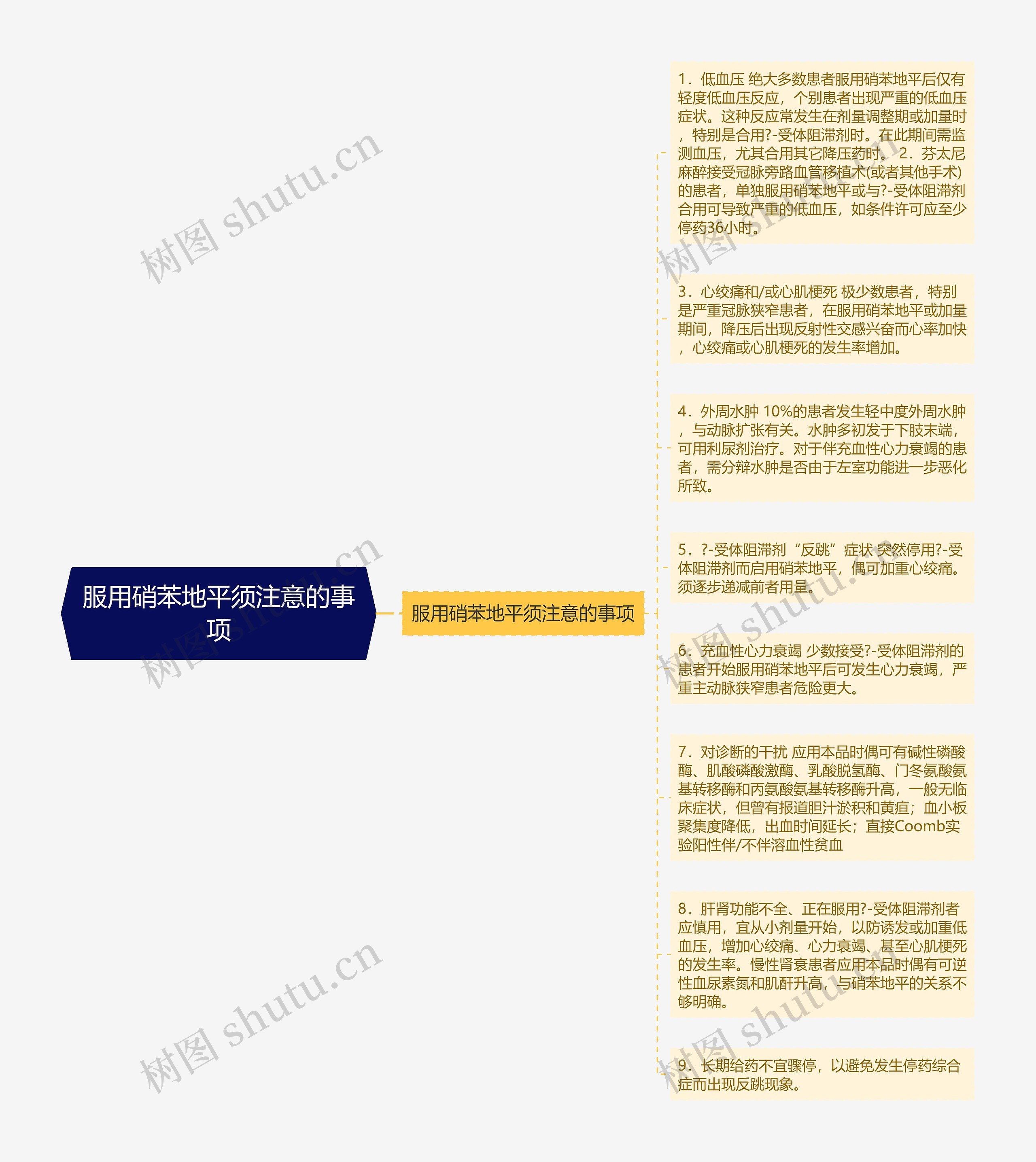 服用硝苯地平须注意的事项思维导图