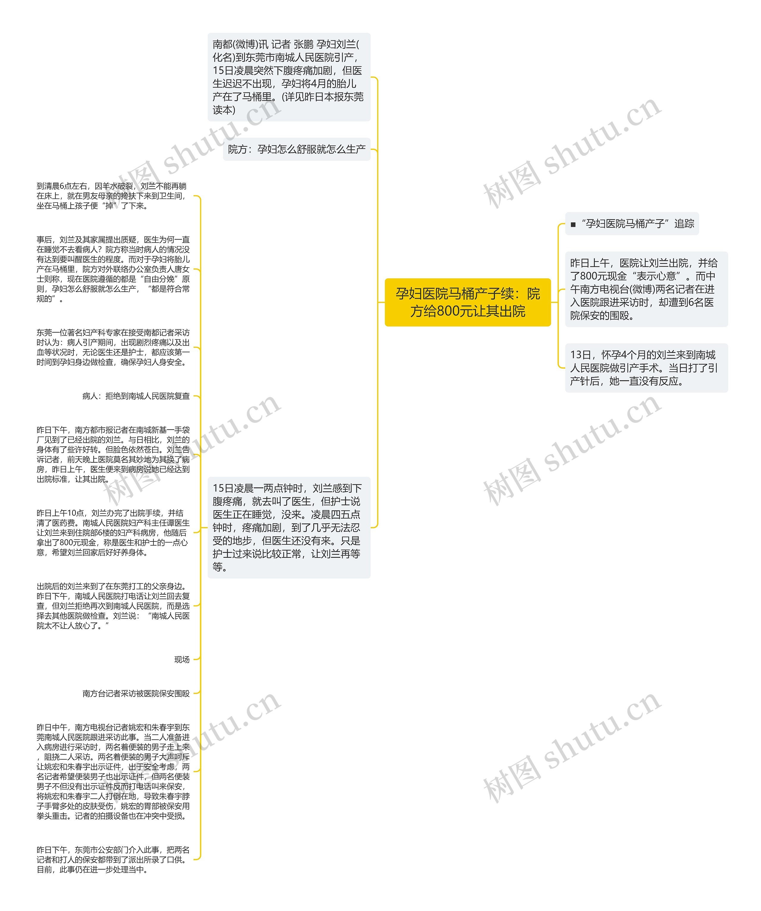 孕妇医院马桶产子续：院方给800元让其出院思维导图