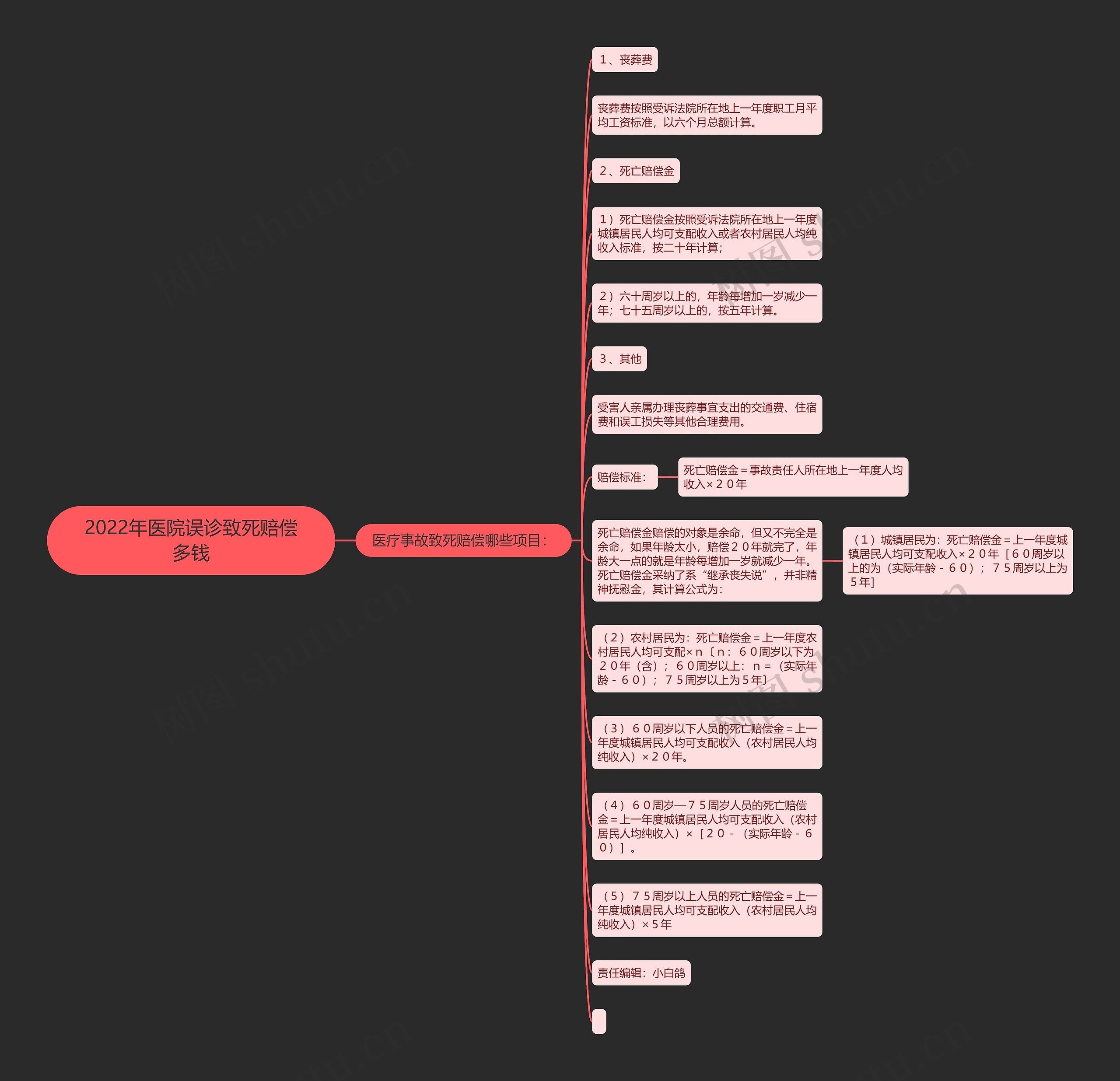 2022年医院误诊致死赔偿多钱思维导图