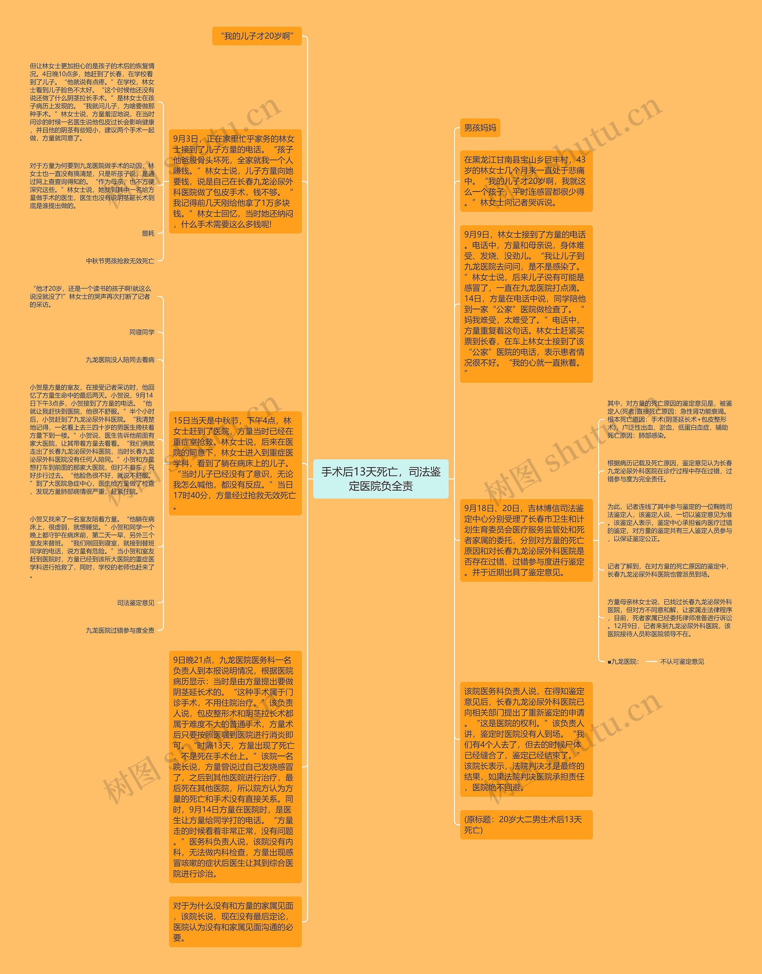 手术后13天死亡，司法鉴定医院负全责思维导图