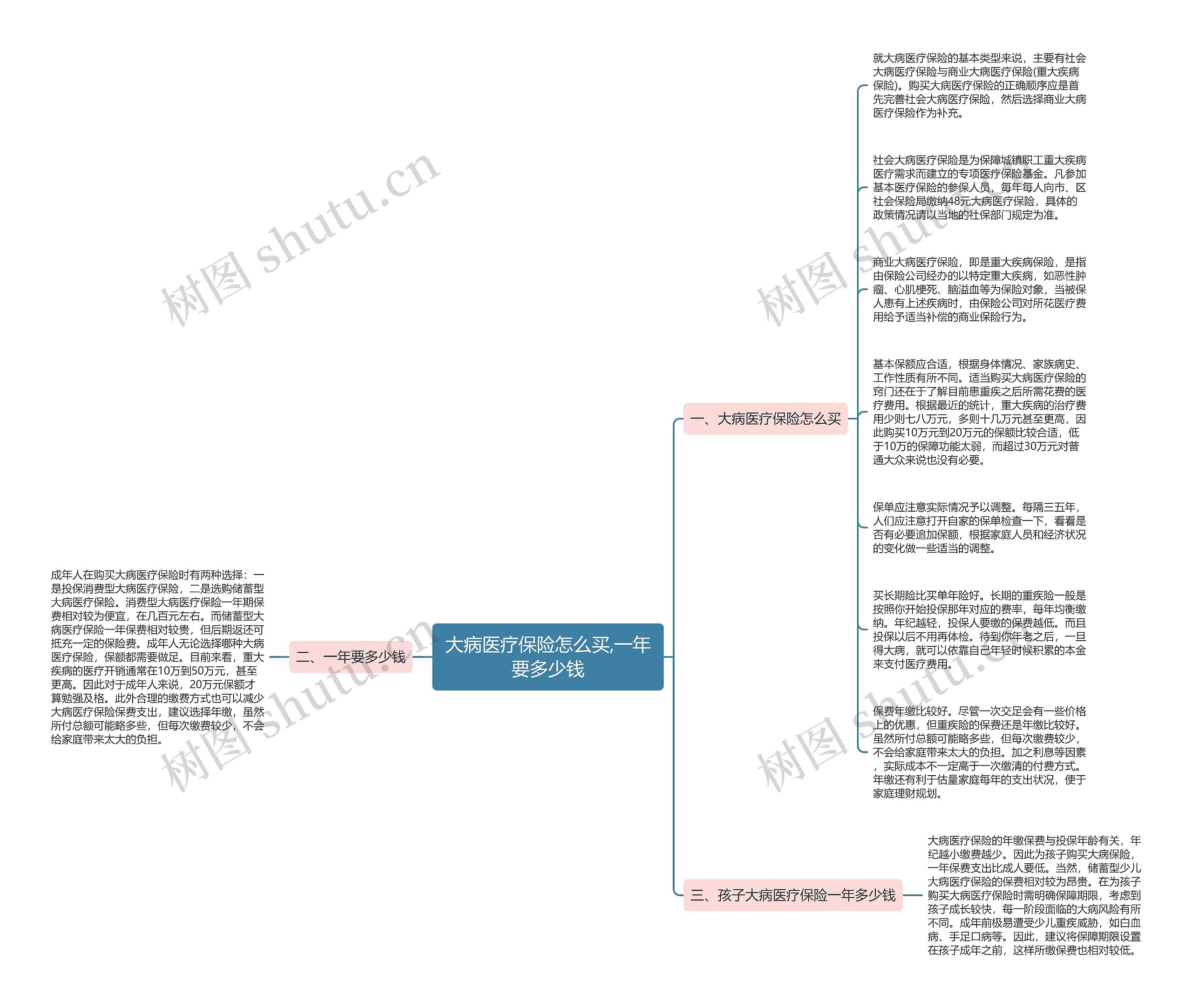 大病医疗保险怎么买,一年要多少钱思维导图