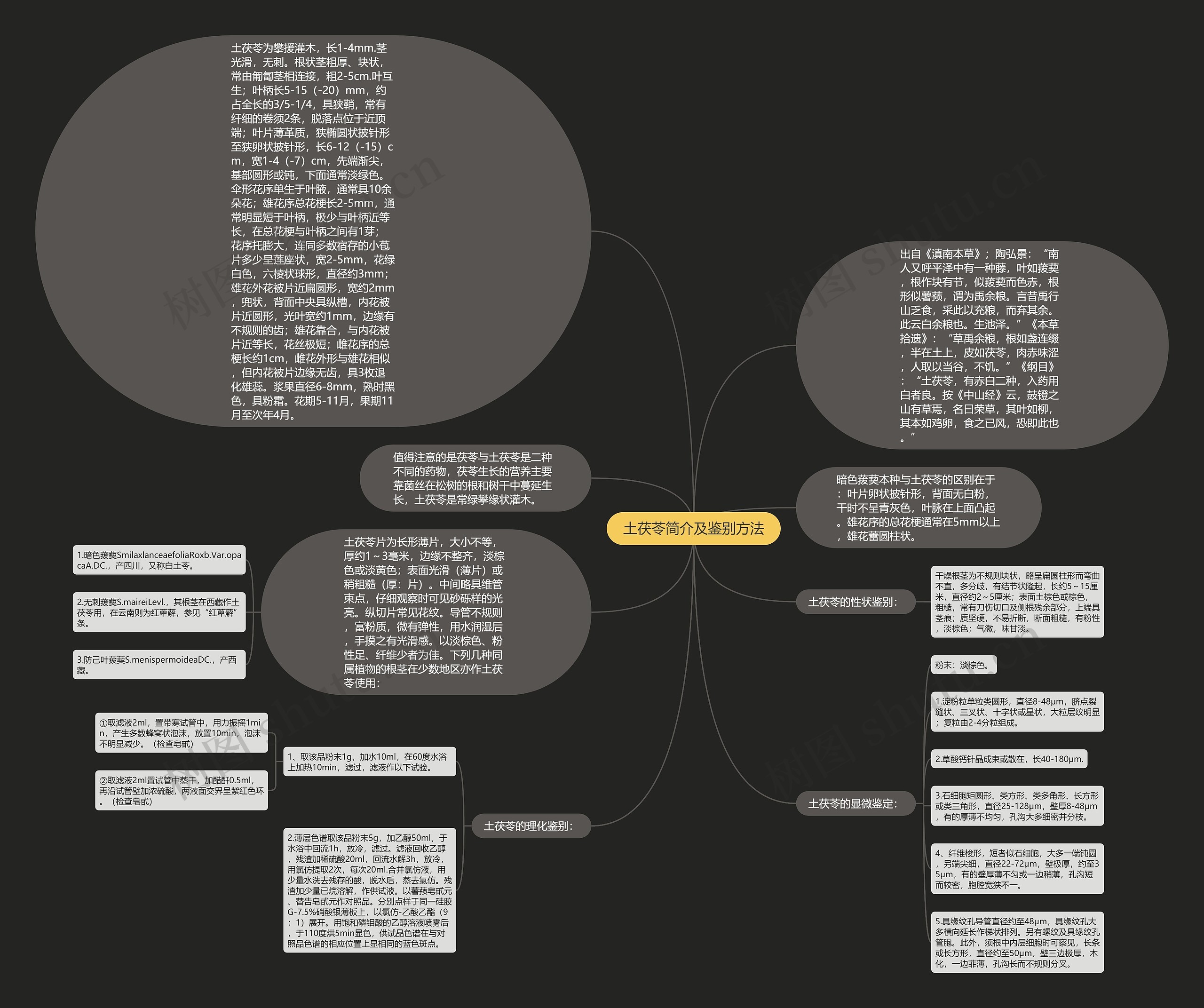 土茯苓简介及鉴别方法思维导图