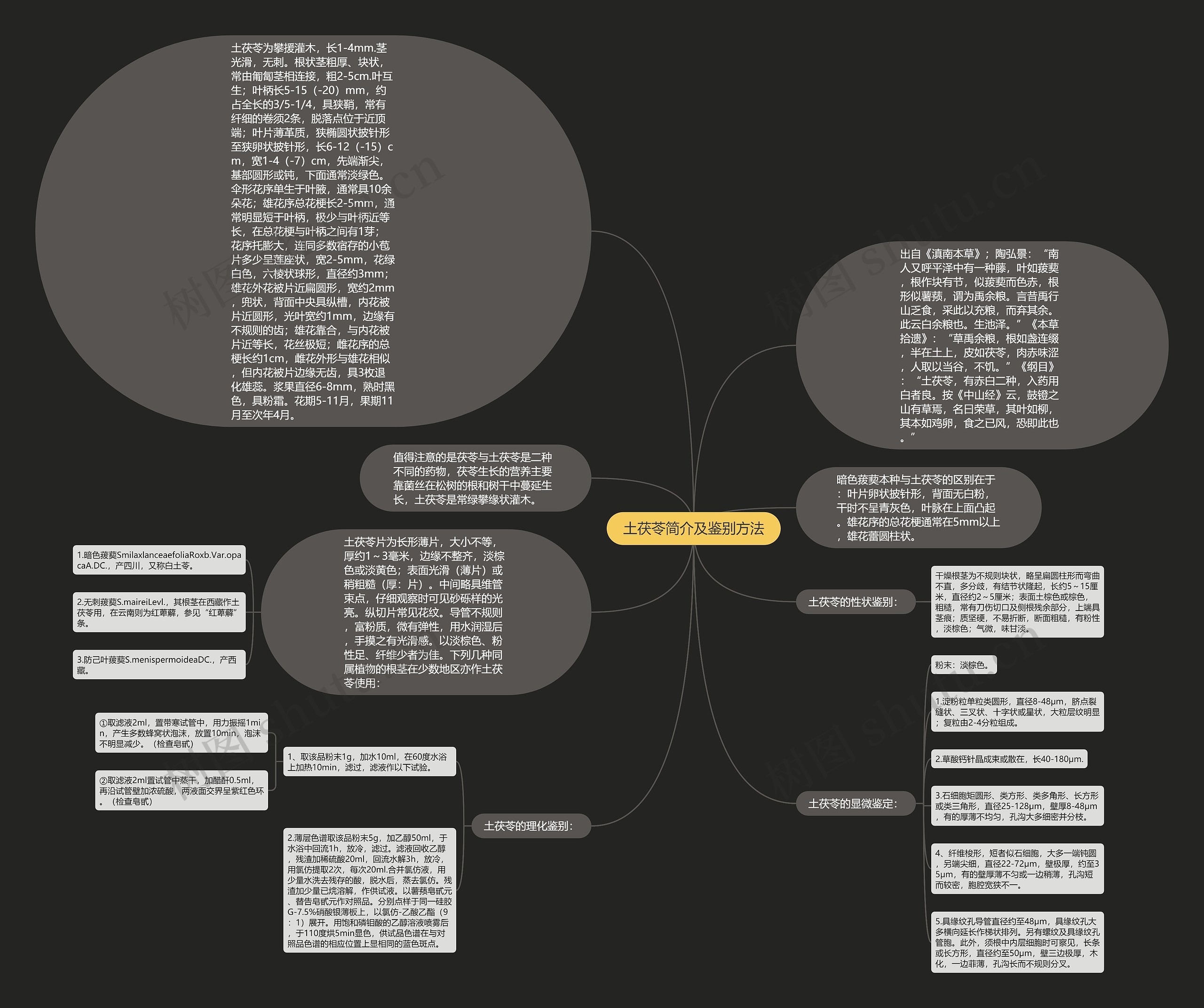 土茯苓简介及鉴别方法思维导图高清图 土茯苓简介及鉴别方法思维导图