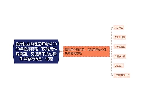 临床执业助理医师考试2020年临床药理“既能用作局麻药，又能用于抗心律失常的药物是”试题