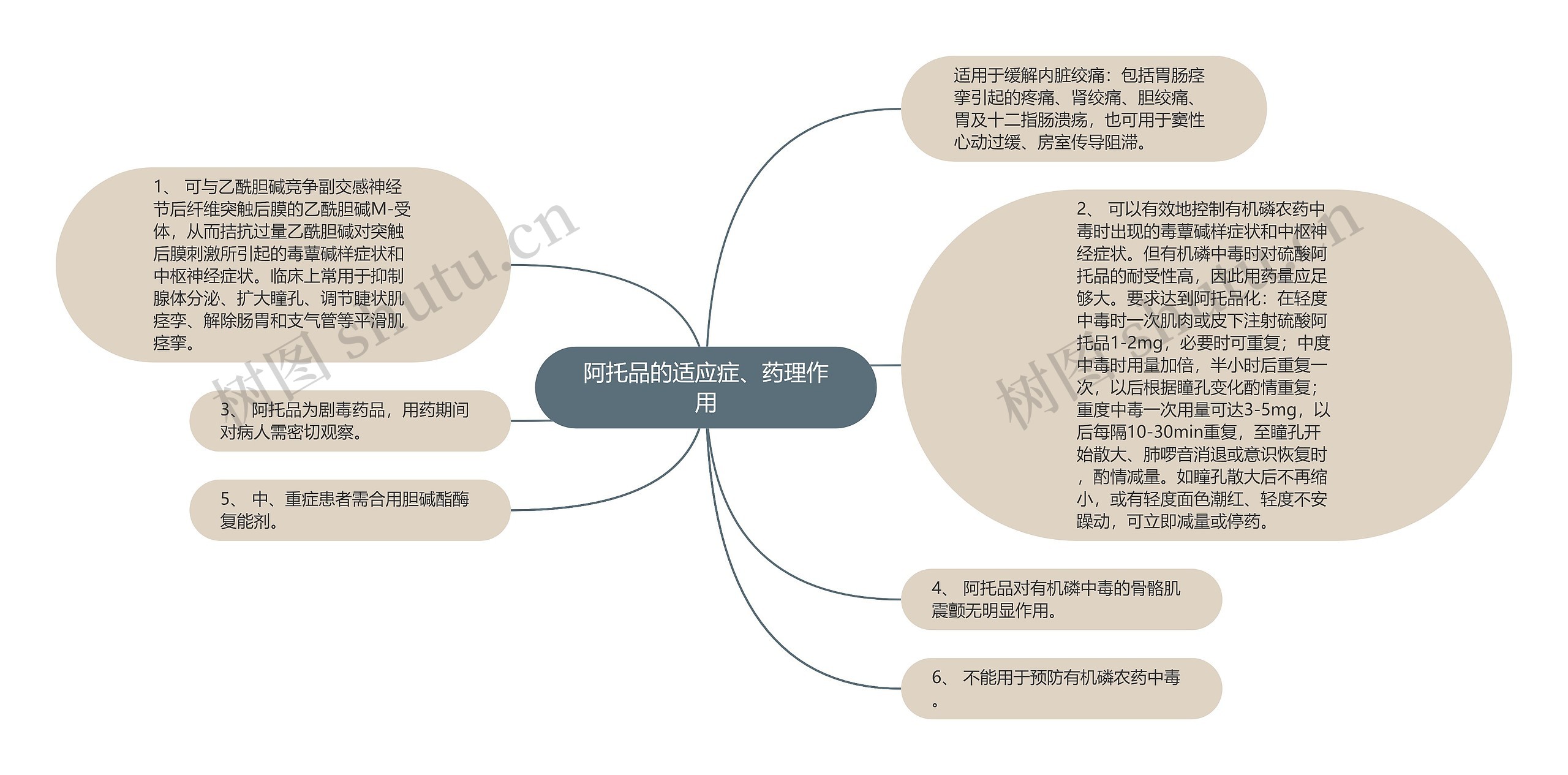 阿托品的适应症、药理作用思维导图