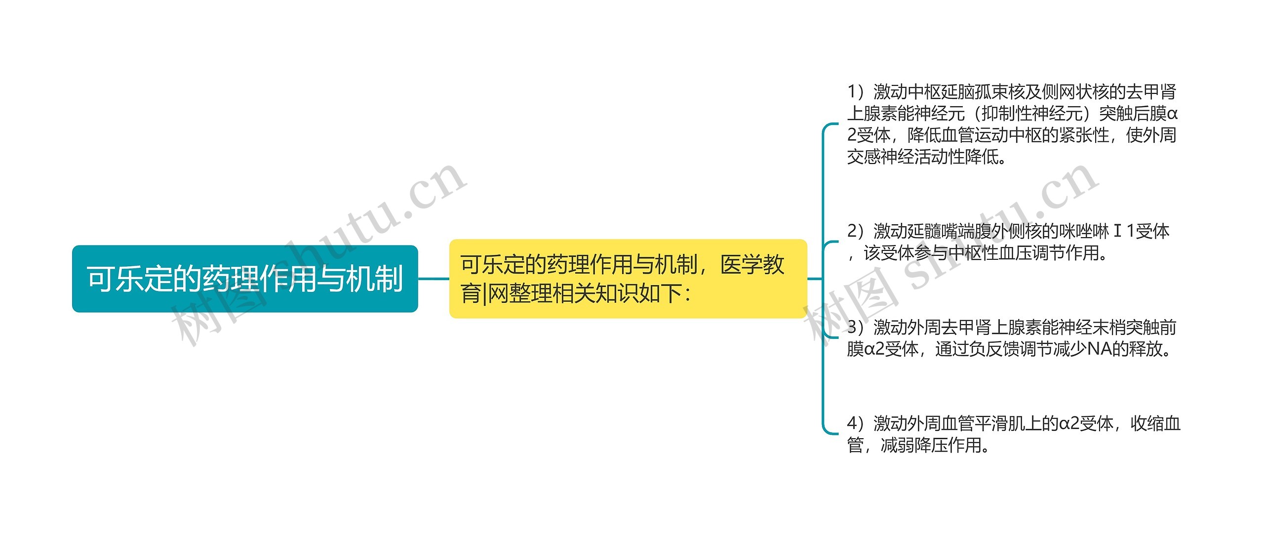 可乐定的药理作用与机制思维导图