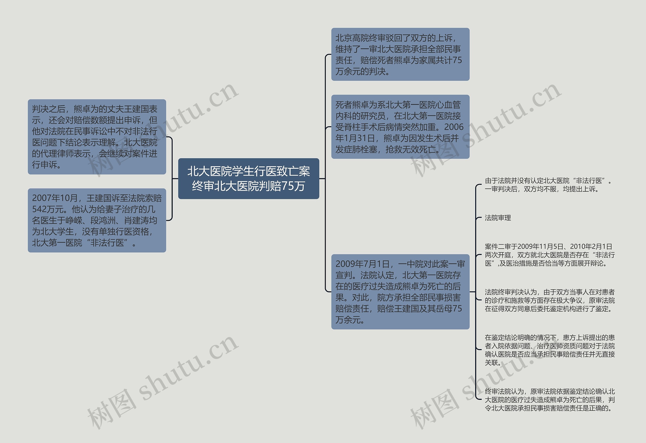 北大医院学生行医致亡案终审北大医院判赔75万思维导图