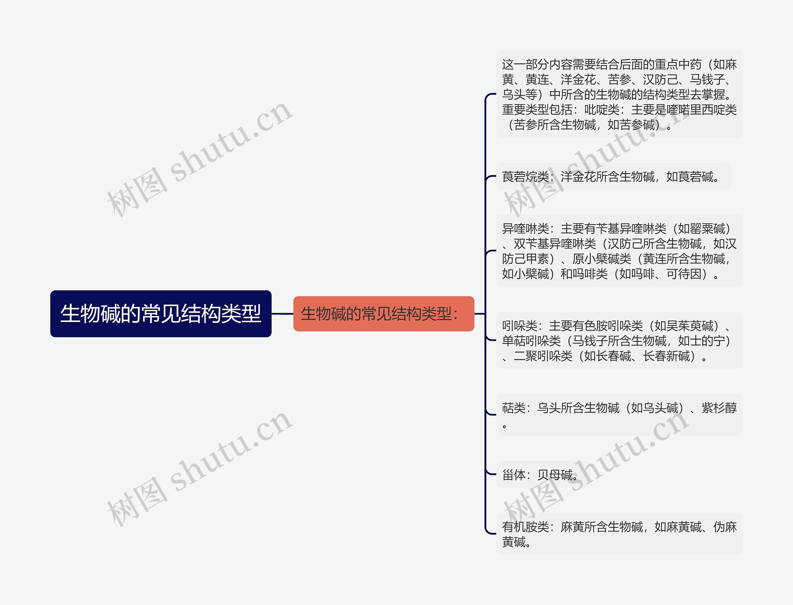 生物碱的常见结构类型思维导图