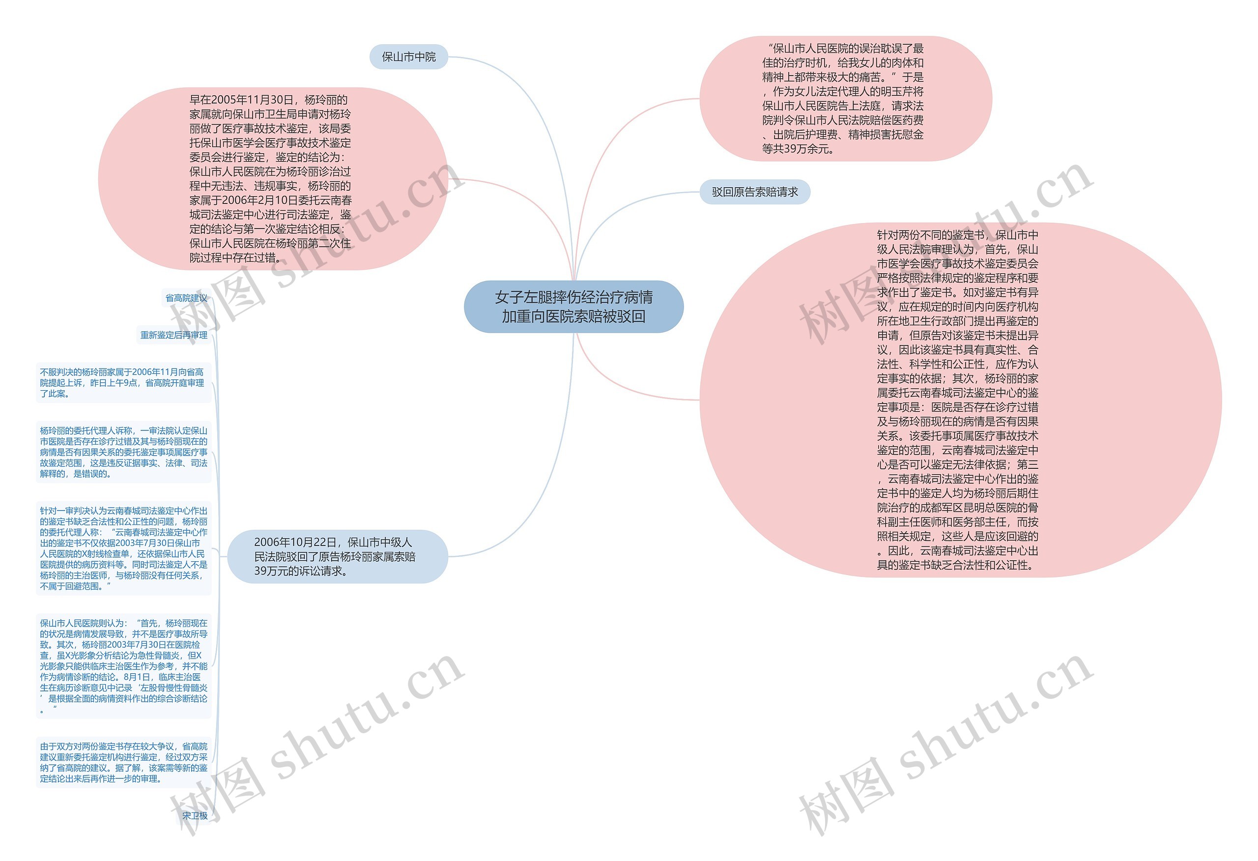 女子左腿摔伤经治疗病情加重向医院索赔被驳回思维导图