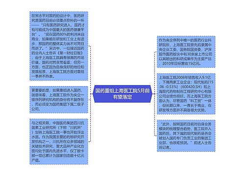 国药重组上海医工院5月前有望落定