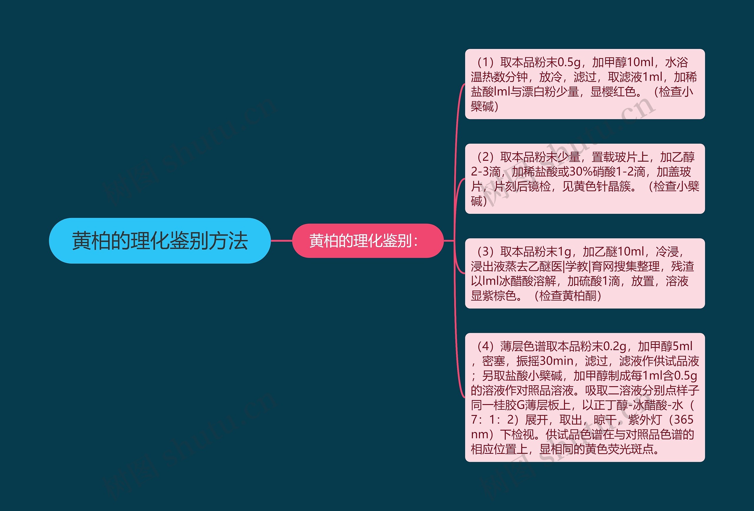 黄柏的理化鉴别方法思维导图