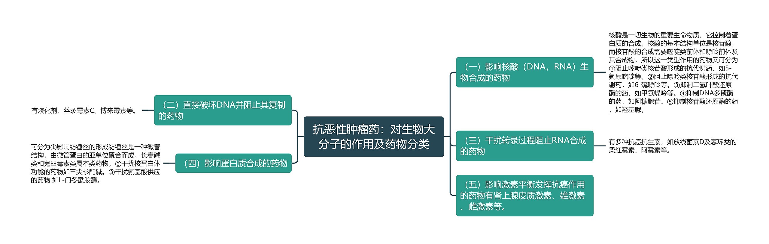 抗恶性肿瘤药：对生物大分子的作用及药物分类思维导图