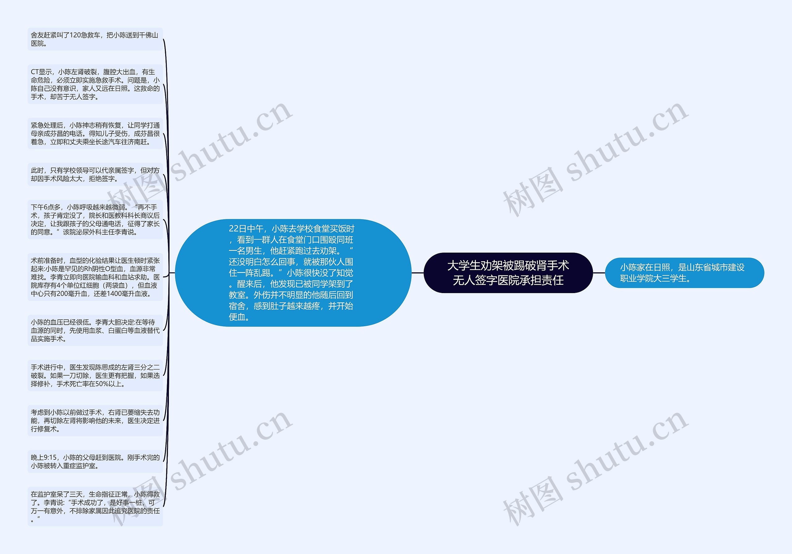 大学生劝架被踢破肾手术无人签字医院承担责任思维导图