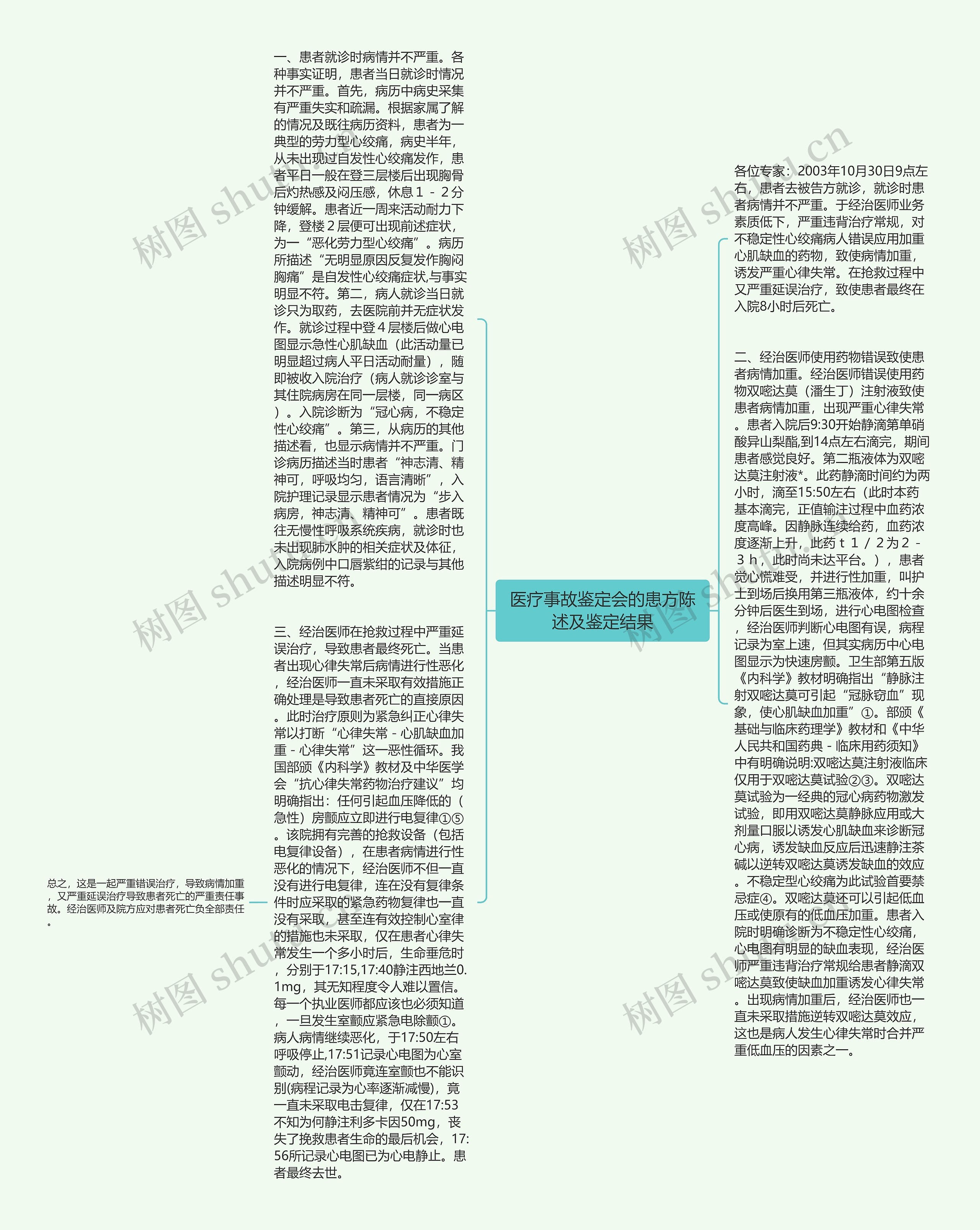 医疗事故鉴定会的患方陈述及鉴定结果思维导图