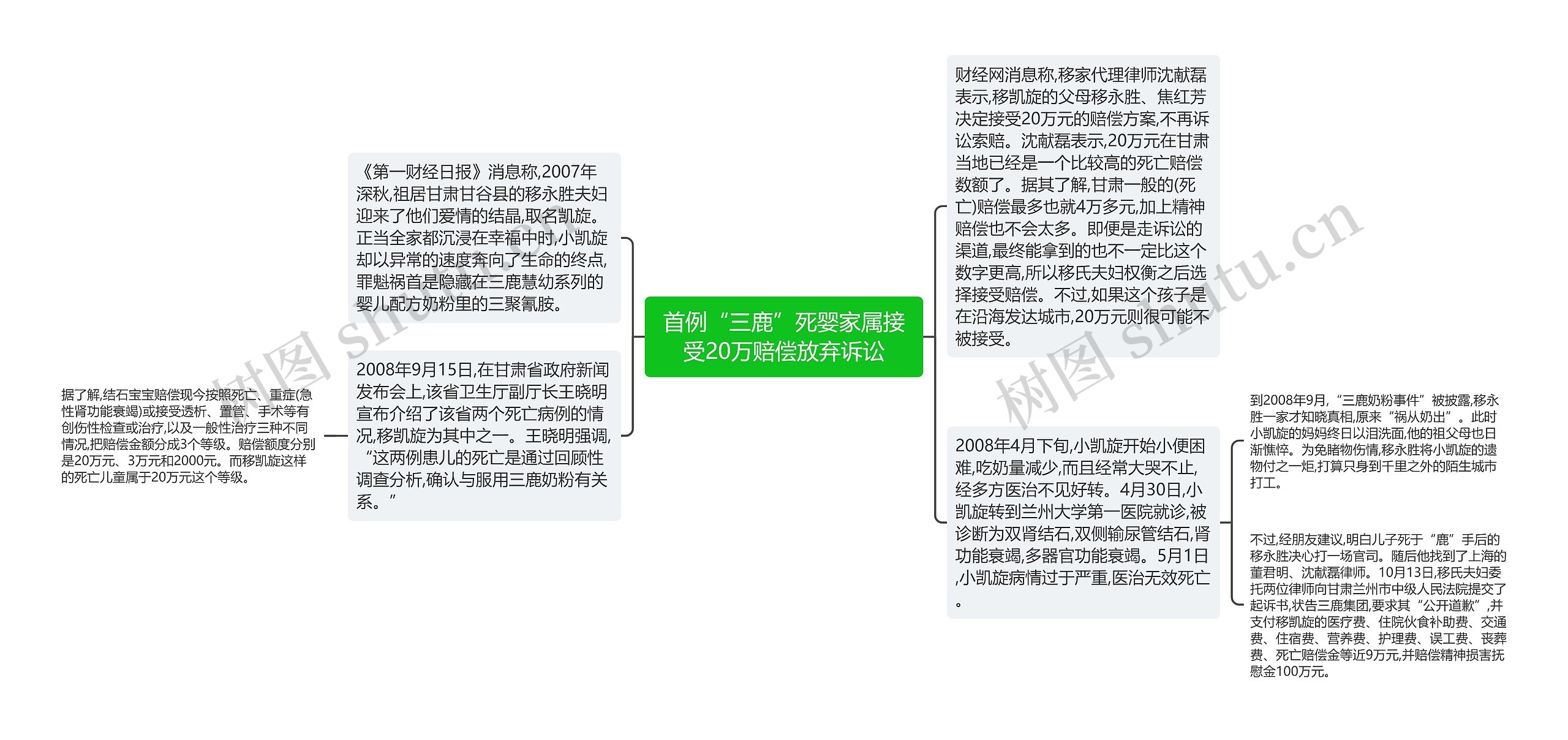 首例“三鹿”死婴家属接受20万赔偿放弃诉讼思维导图