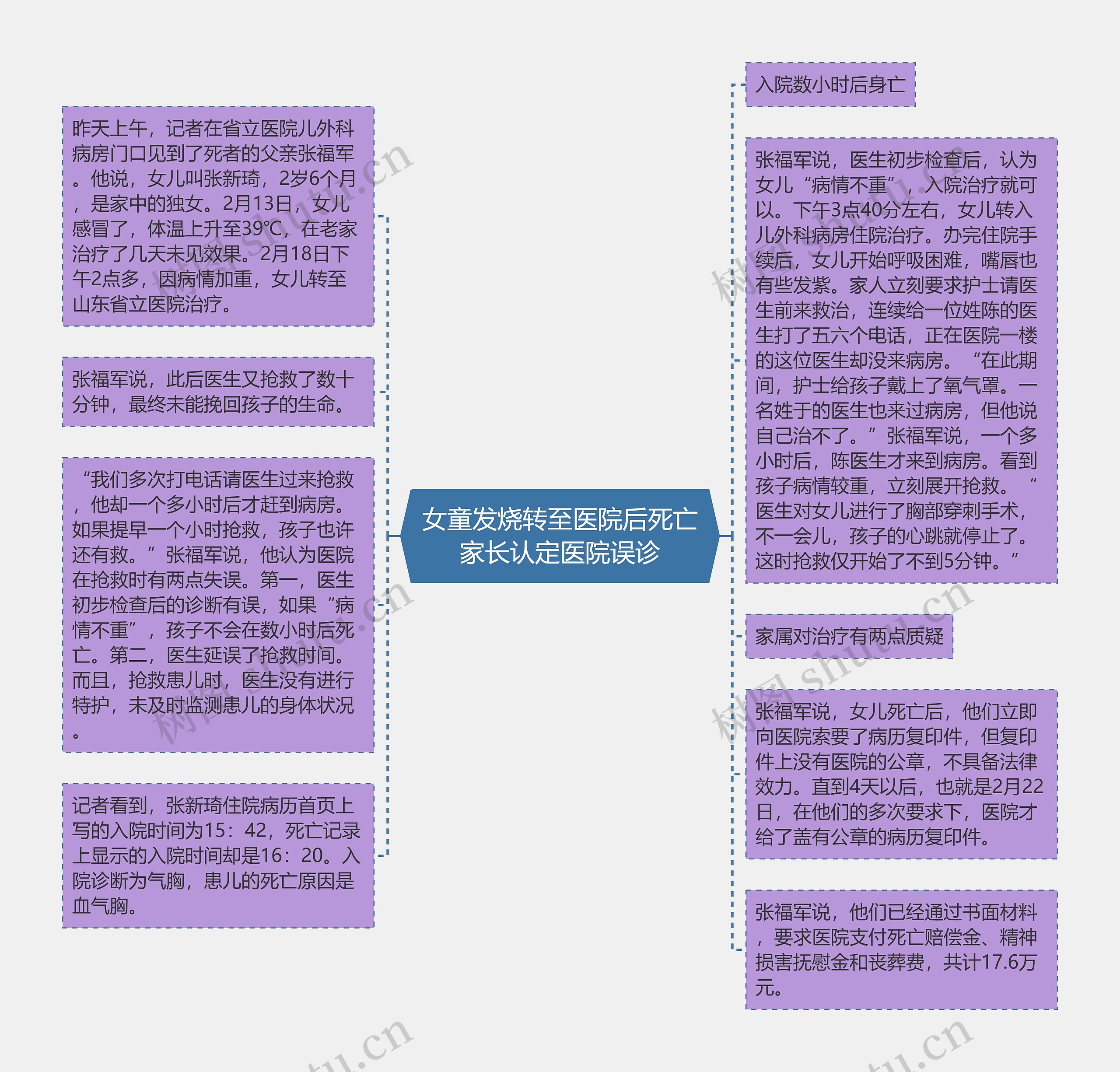 女童发烧转至医院后死亡家长认定医院误诊思维导图