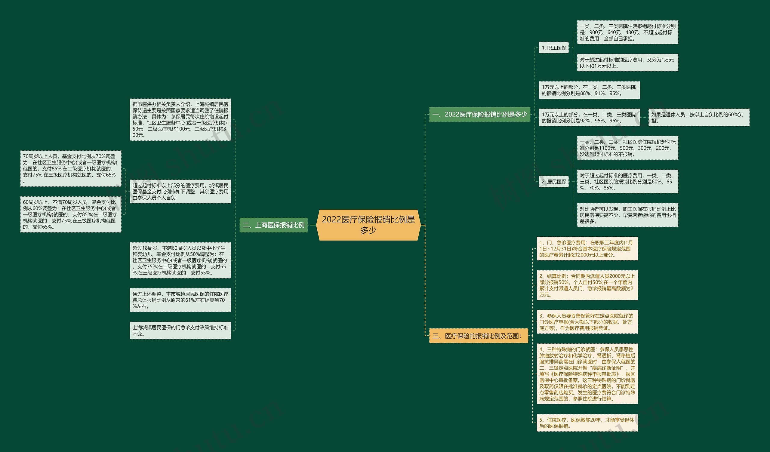 2022医疗保险报销比例是多少思维导图
