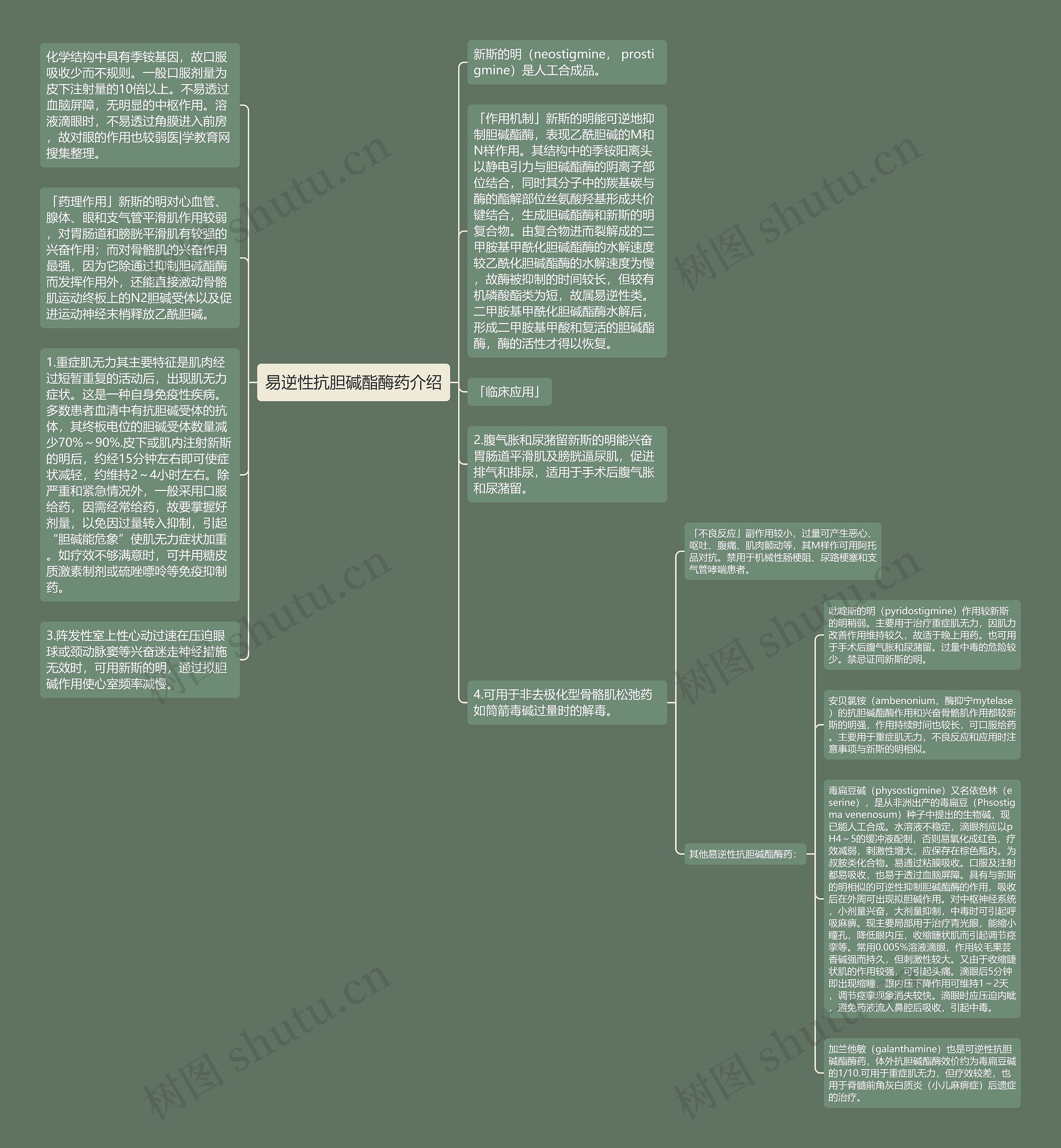 易逆性抗胆碱酯酶药介绍思维导图高清图 易逆性抗胆碱酯酶药介绍思维导图